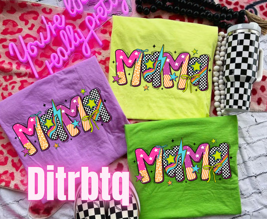Colorful checkered mama-graphic tee
