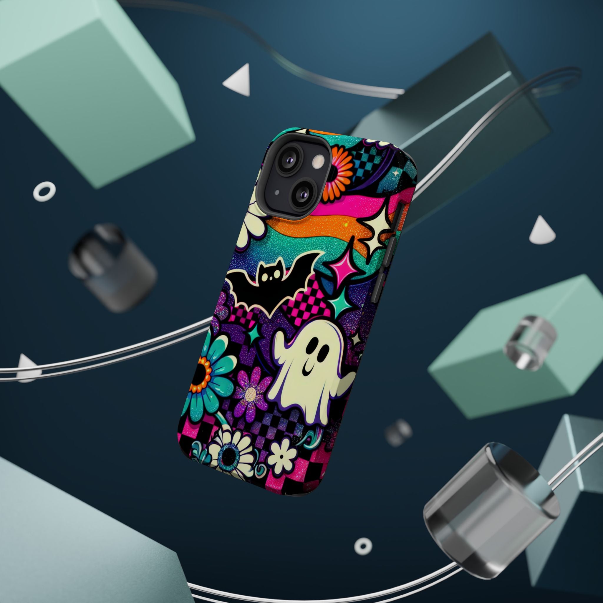 Halloween Retro Ghost & Bat Phone Case — Magnetic Impact-Resistant