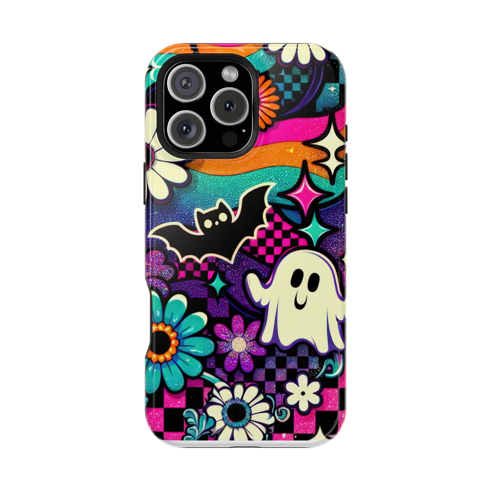 Halloween Retro Ghost & Bat Phone Case — Magnetic Impact-Resistant