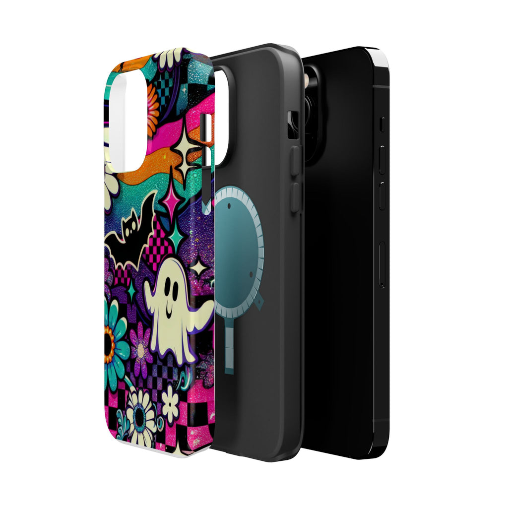 Halloween Retro Ghost & Bat Phone Case — Magnetic Impact-Resistant