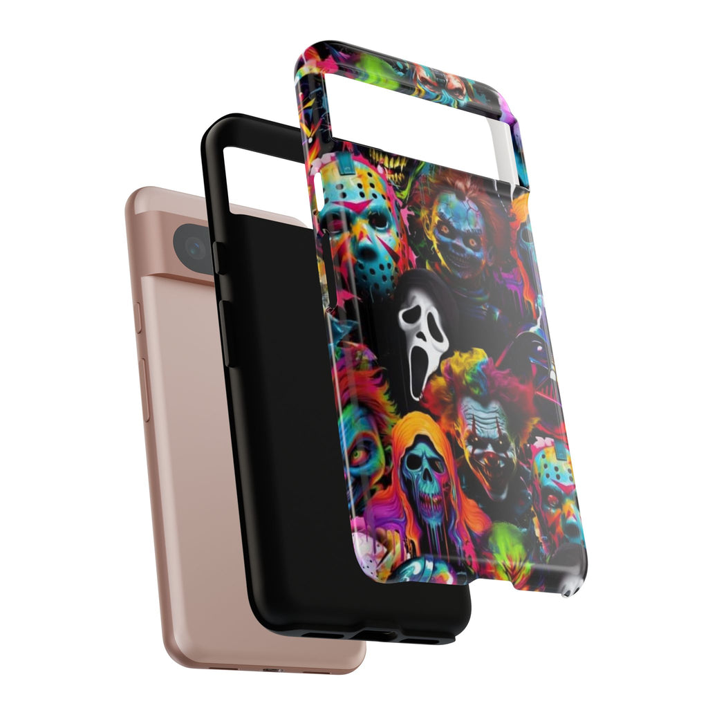 Phone Case — Neon Horror Mask Collage (Scream, Jason, Clown)