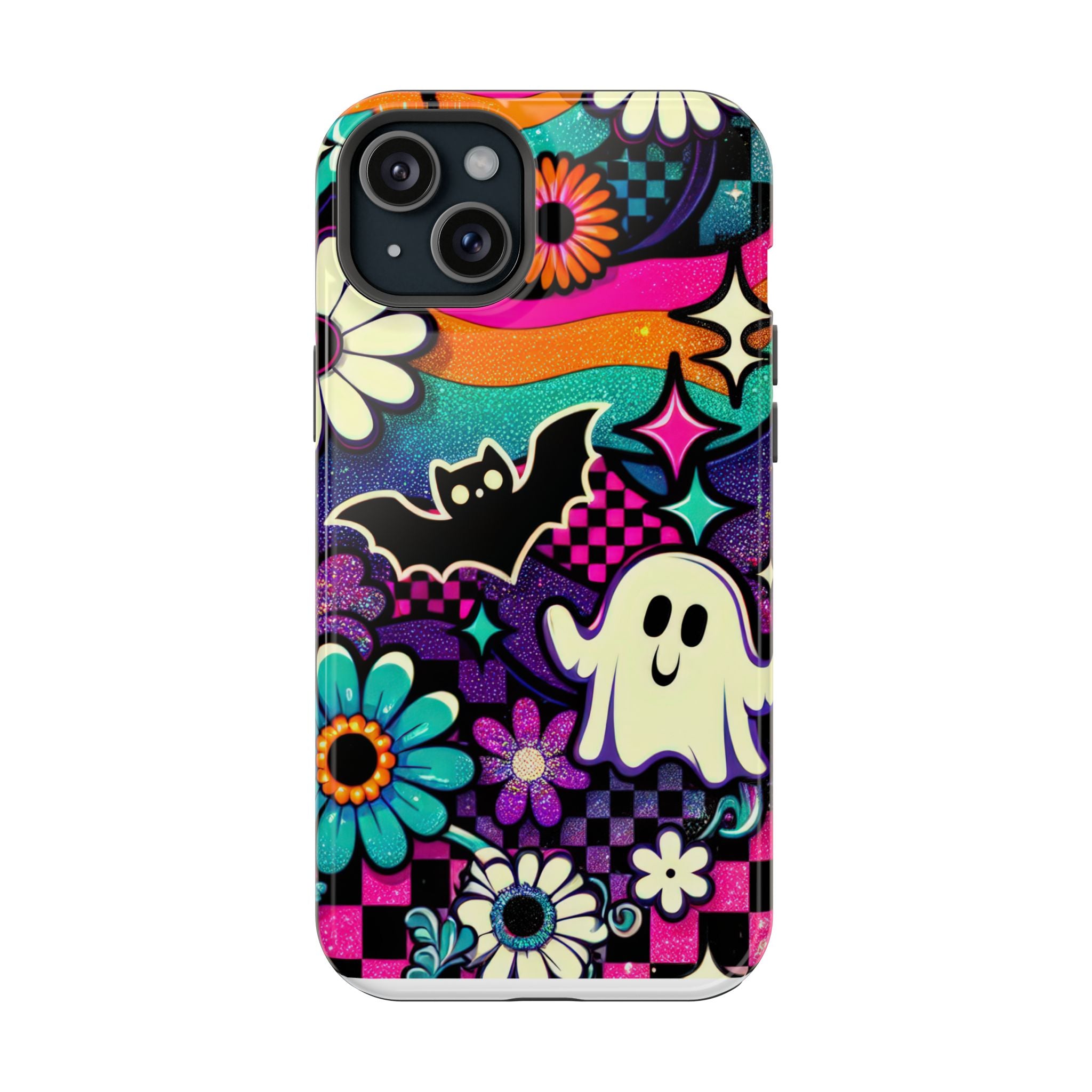 Halloween Retro Ghost & Bat Phone Case — Magnetic Impact-Resistant