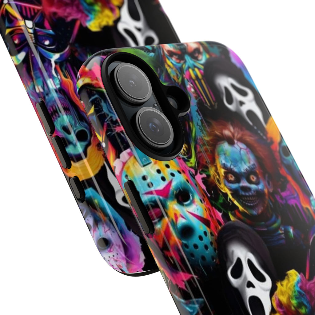 Phone Case — Neon Horror Mask Collage (Scream, Jason, Clown)