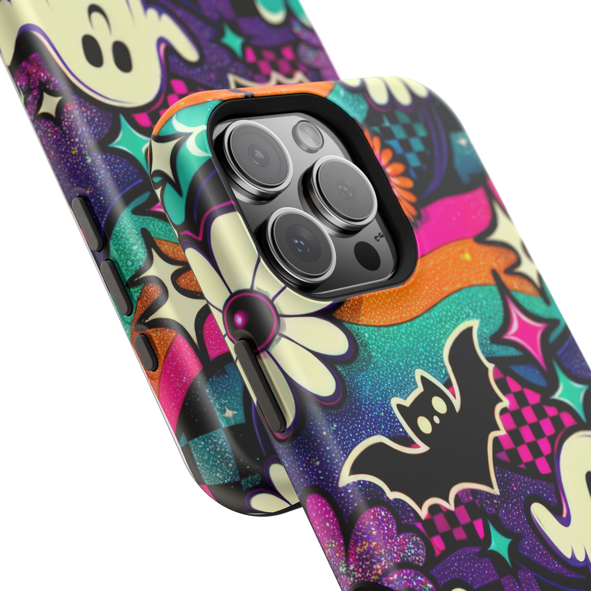 Halloween Retro Ghost & Bat Phone Case — Magnetic Impact-Resistant