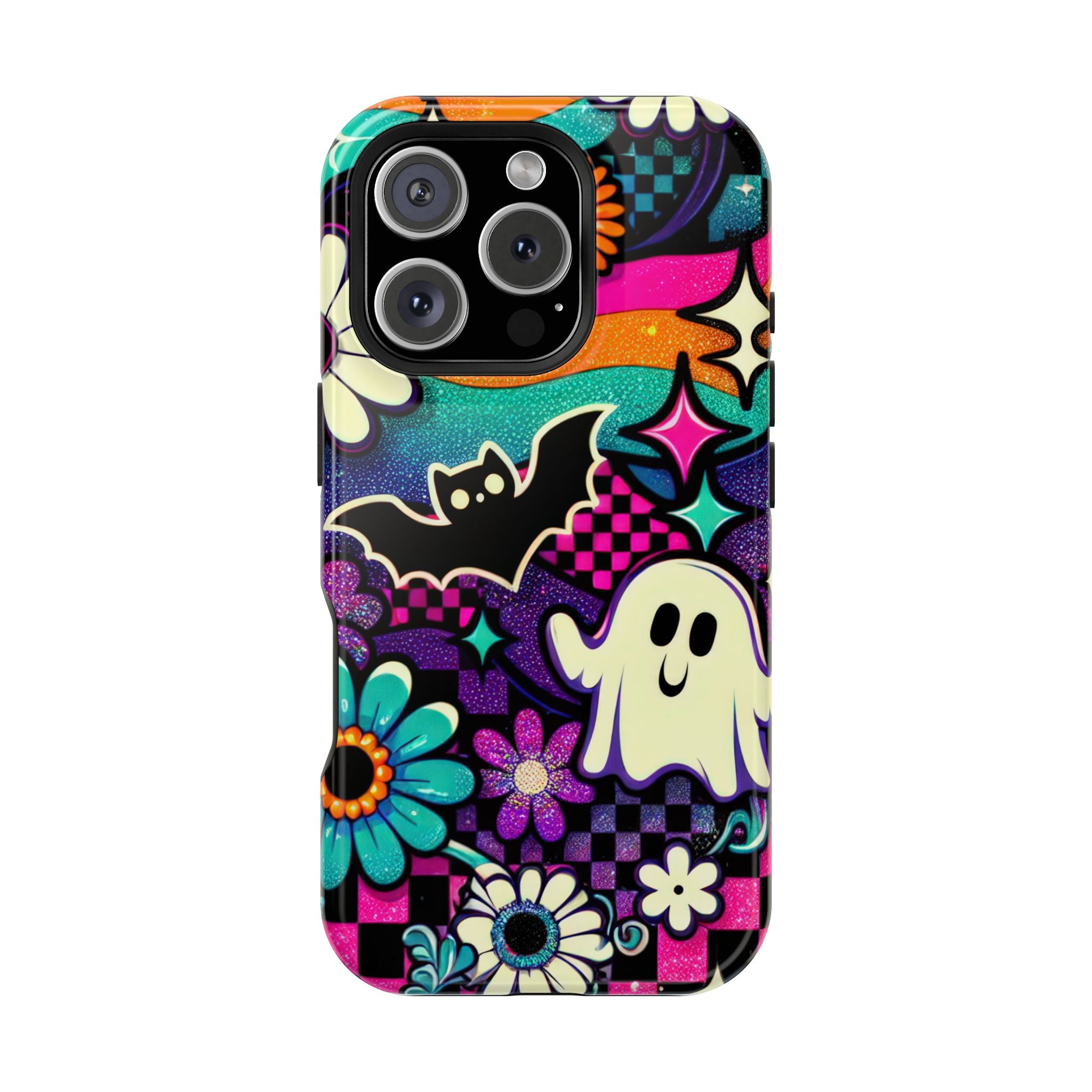 Halloween Retro Ghost & Bat Phone Case — Magnetic Impact-Resistant