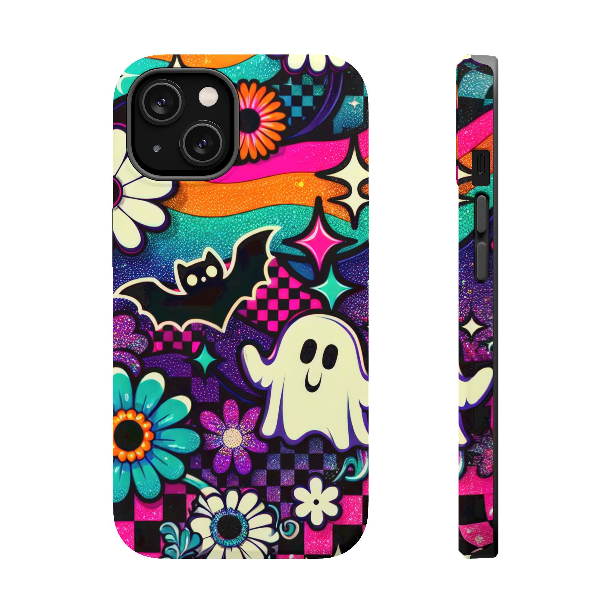 Halloween Retro Ghost & Bat Phone Case — Magnetic Impact-Resistant