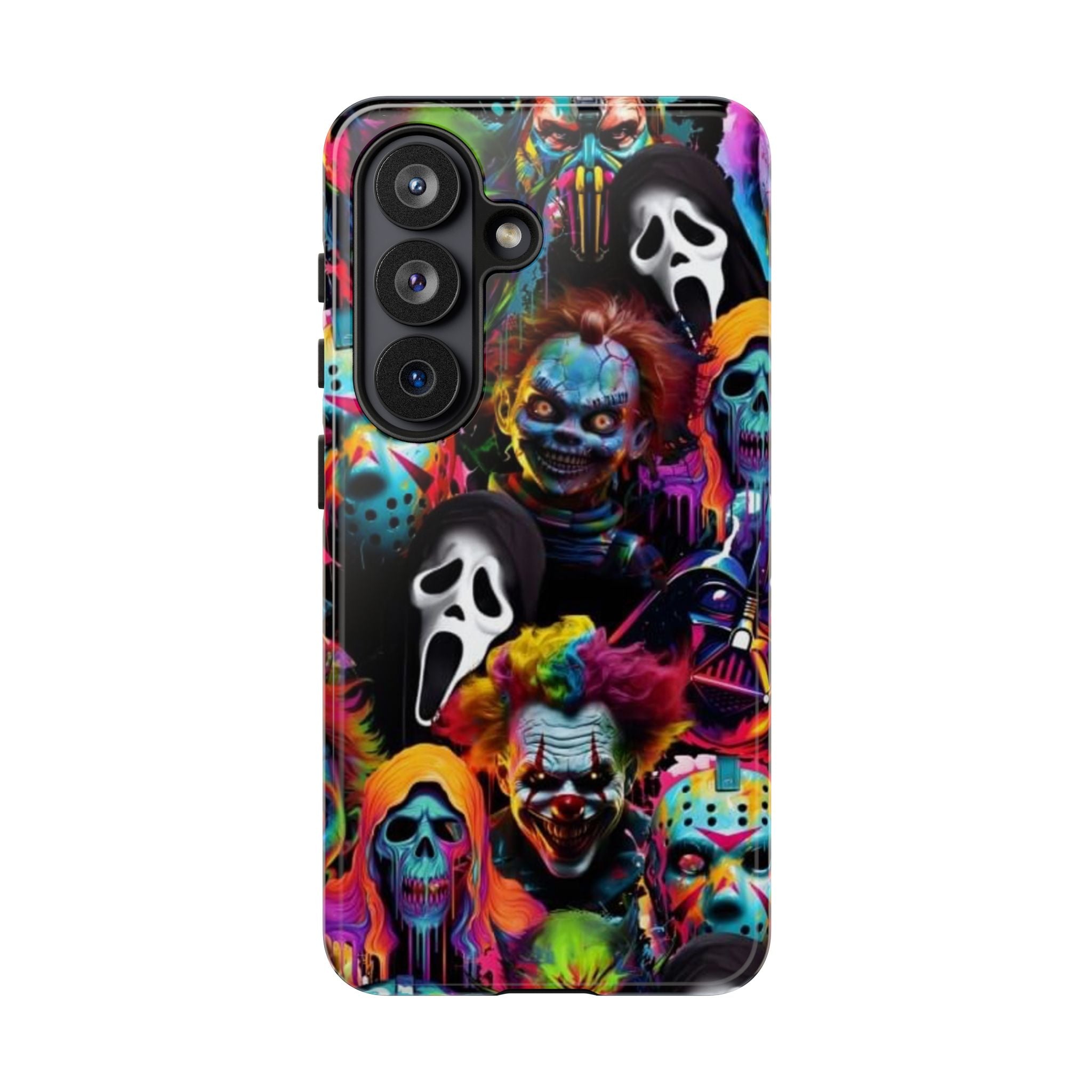 Phone Case — Neon Horror Mask Collage (Scream, Jason, Clown)