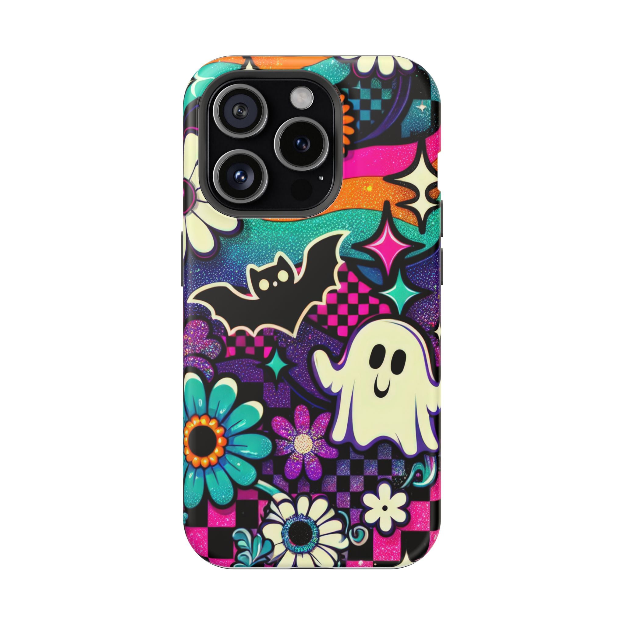 Halloween Retro Ghost & Bat Phone Case — Magnetic Impact-Resistant