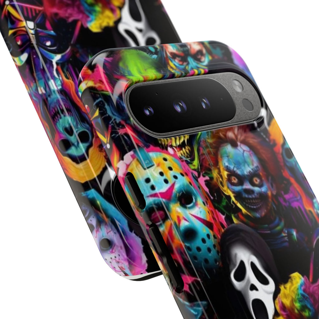 Phone Case — Neon Horror Mask Collage (Scream, Jason, Clown)