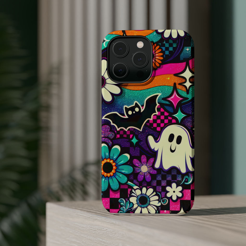 Halloween Retro Ghost & Bat Phone Case — Magnetic Impact-Resistant
