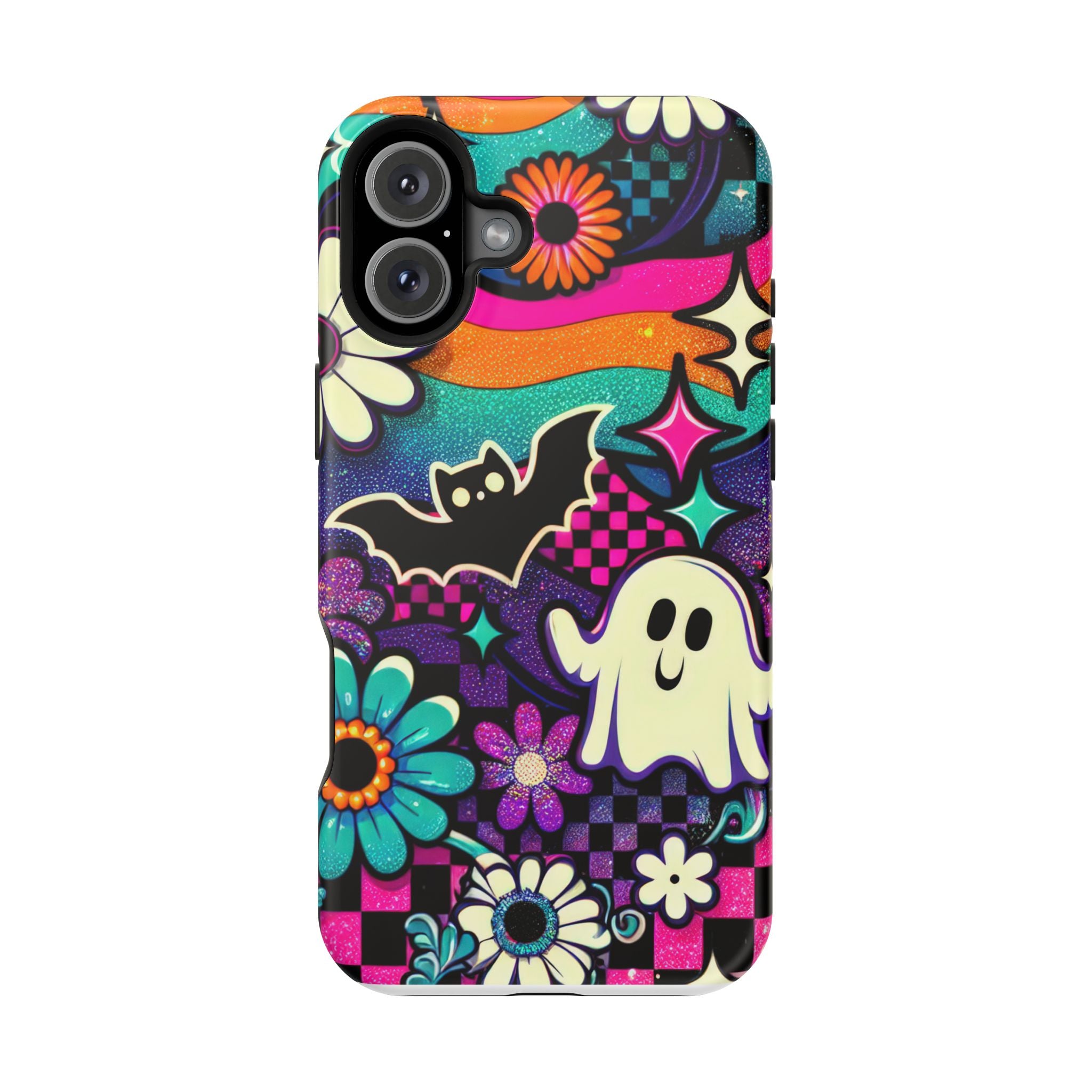 Halloween Retro Ghost & Bat Phone Case — Magnetic Impact-Resistant