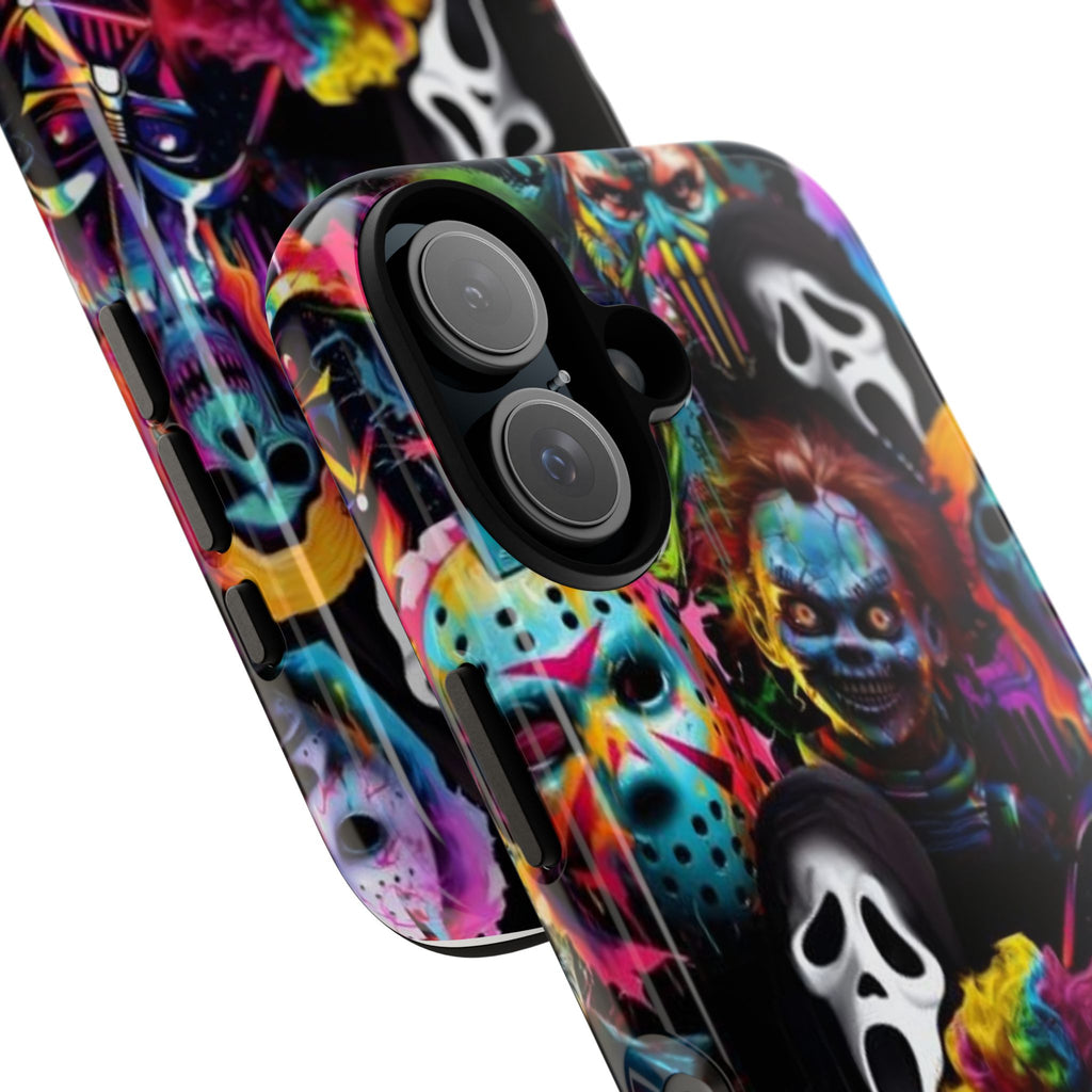 Phone Case — Neon Horror Mask Collage (Scream, Jason, Clown)