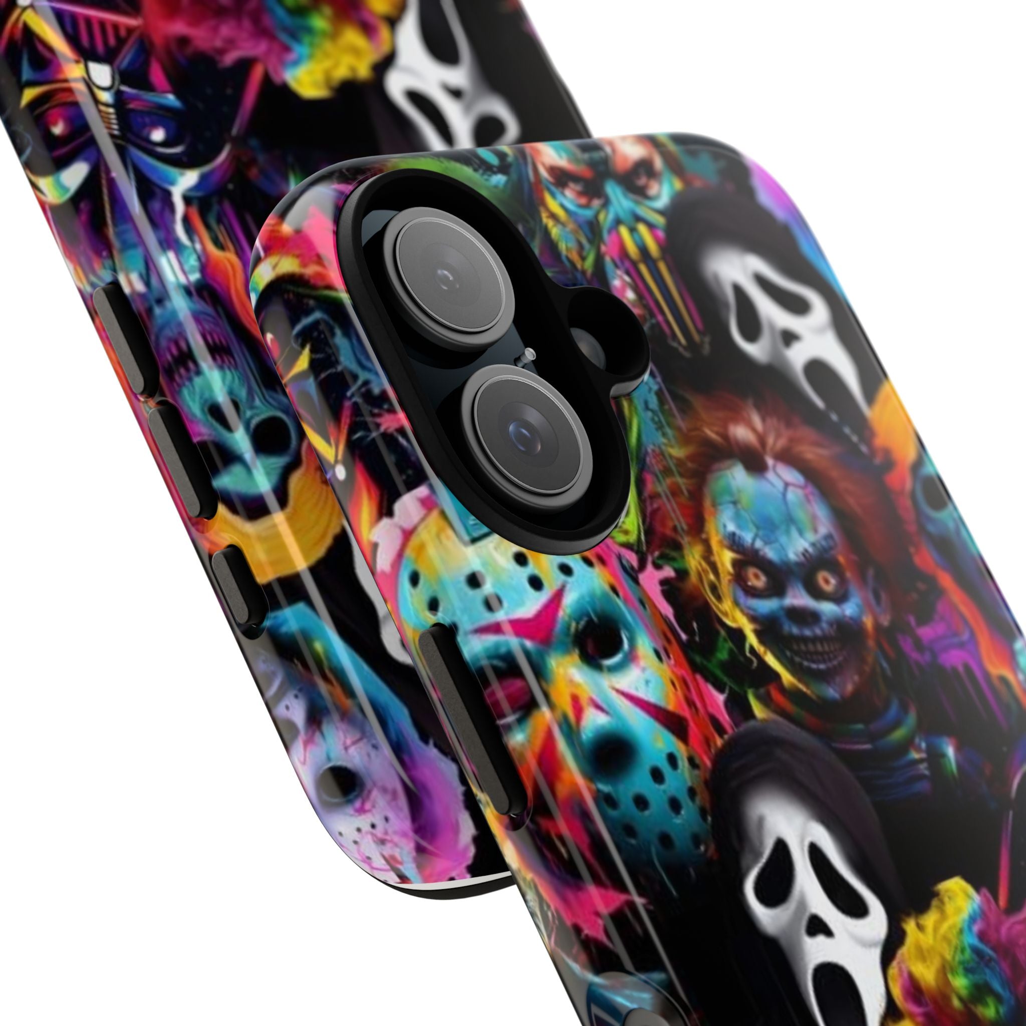 Phone Case — Neon Horror Mask Collage (Scream, Jason, Clown)