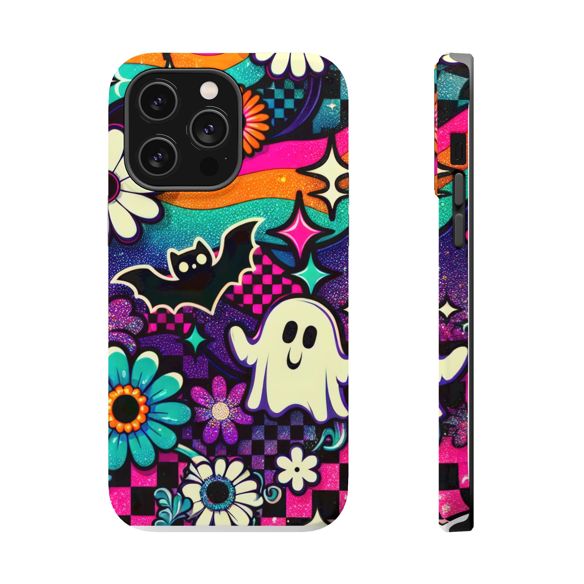 Halloween Retro Ghost & Bat Phone Case — Magnetic Impact-Resistant