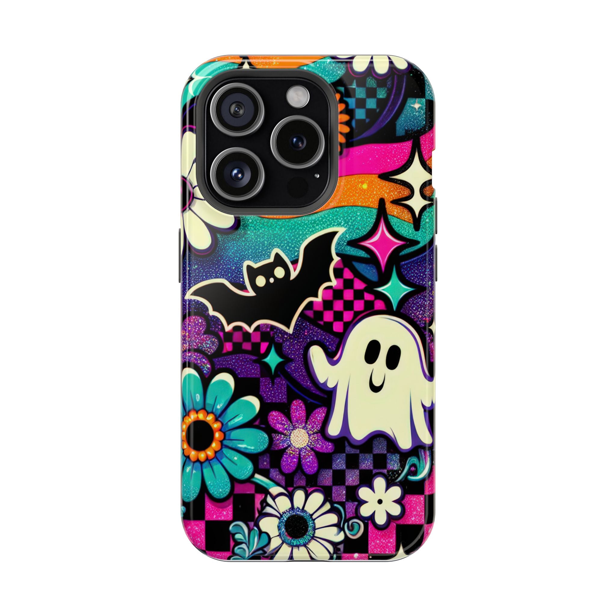 Halloween Retro Ghost & Bat Phone Case — Magnetic Impact-Resistant