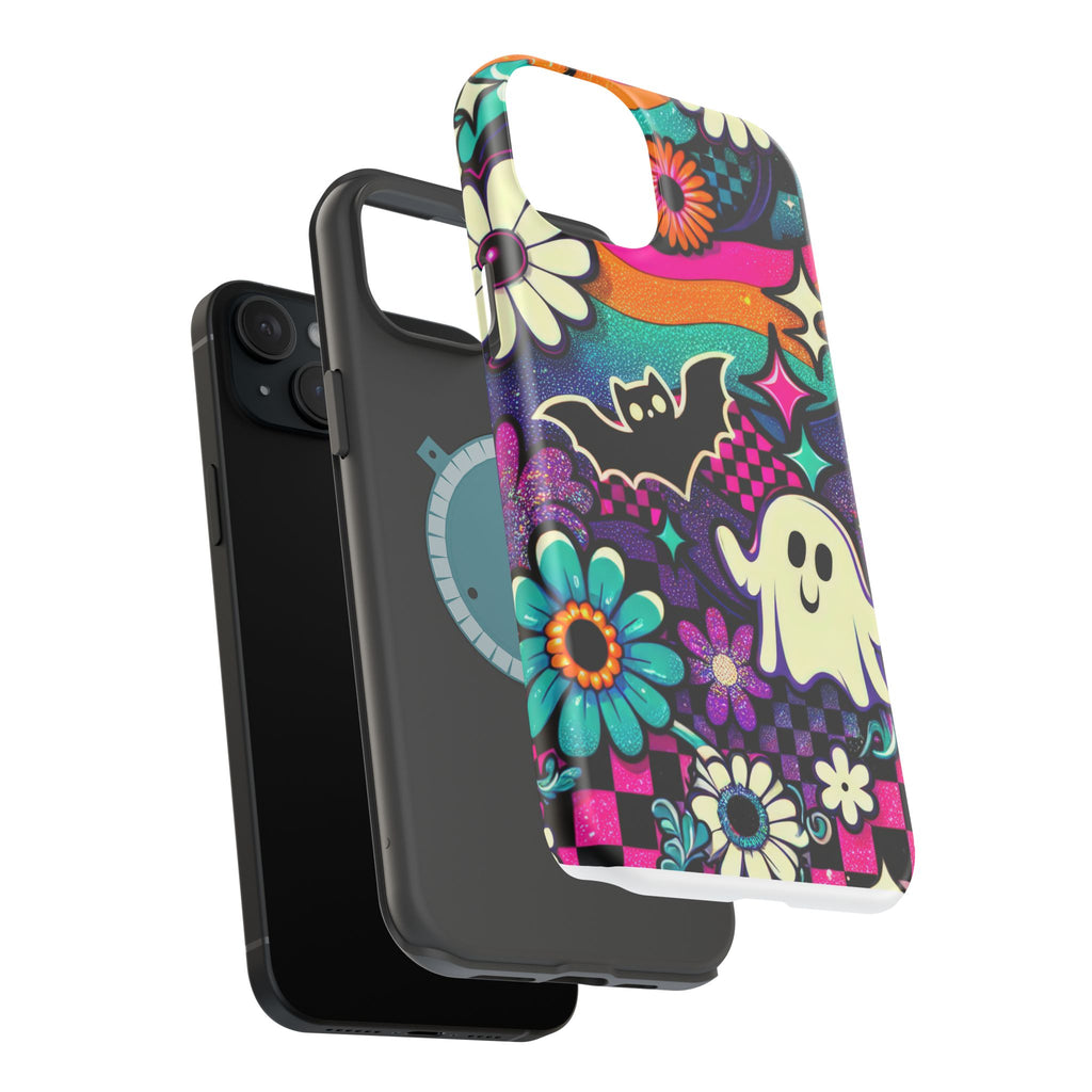 Halloween Retro Ghost & Bat Phone Case — Magnetic Impact-Resistant