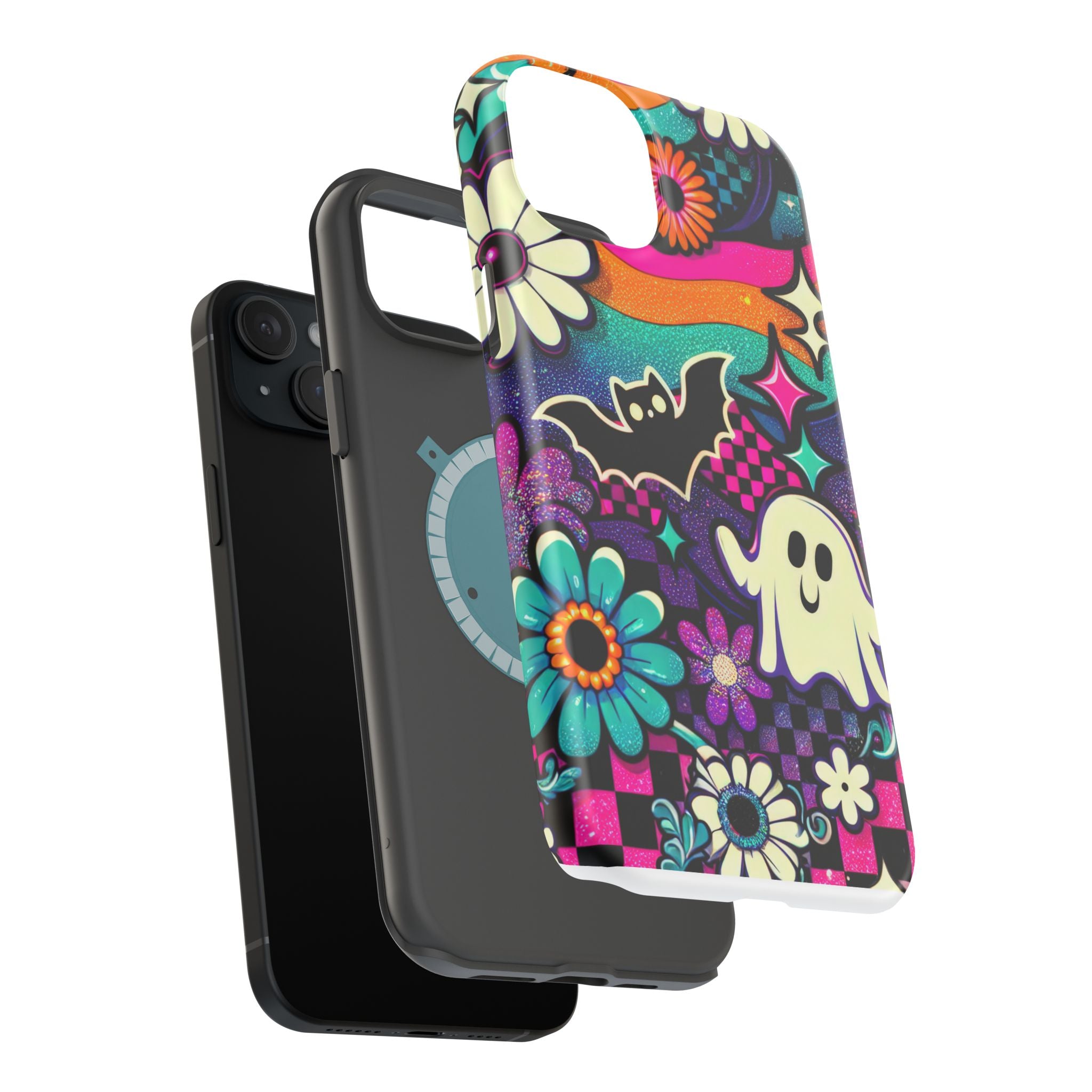 Halloween Retro Ghost & Bat Phone Case — Magnetic Impact-Resistant