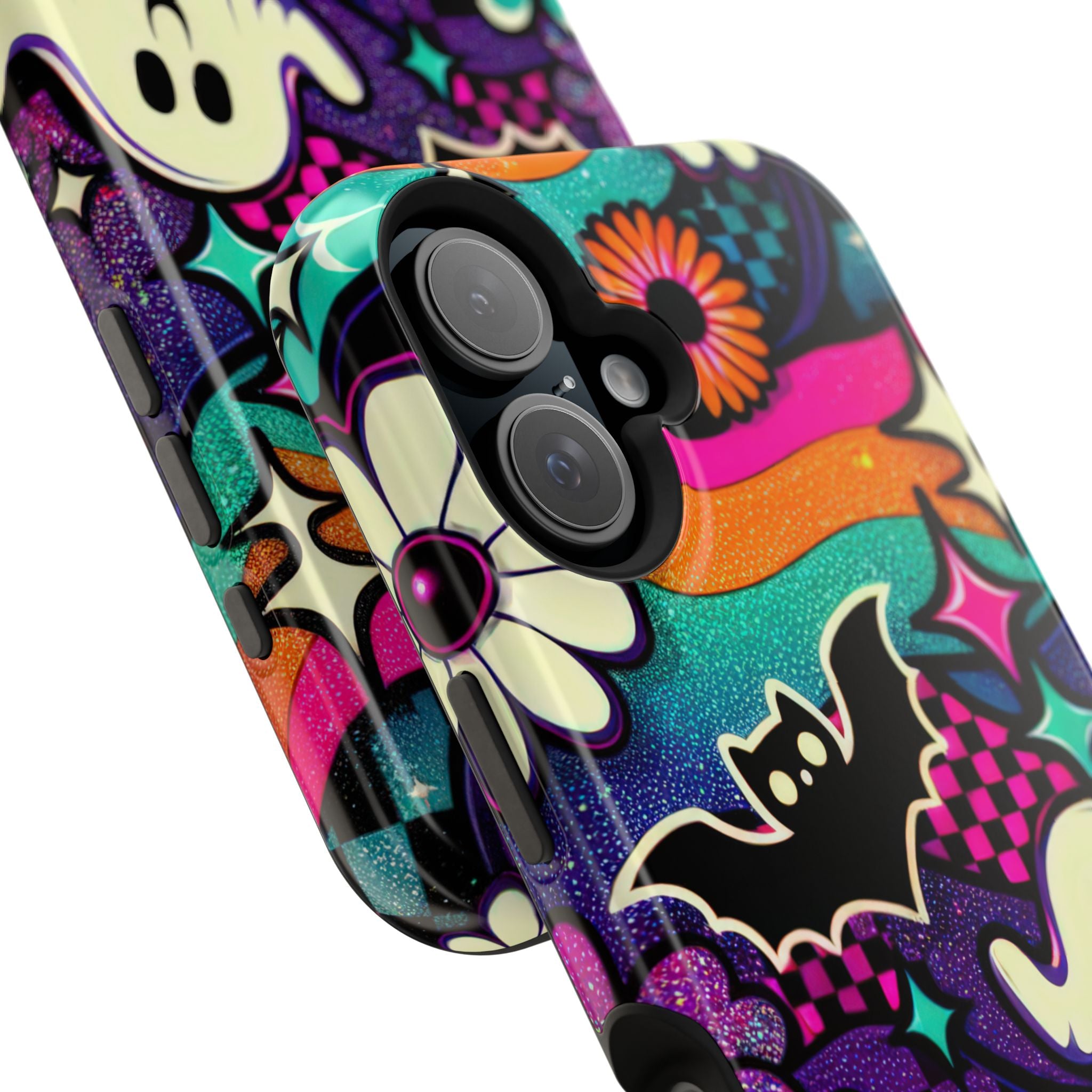 Halloween Retro Ghost & Bat Phone Case — Magnetic Impact-Resistant