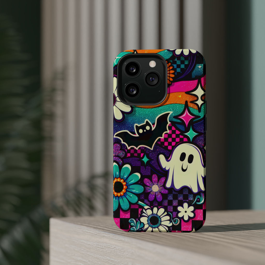 Halloween Retro Ghost & Bat Phone Case — Magnetic Impact-Resistant