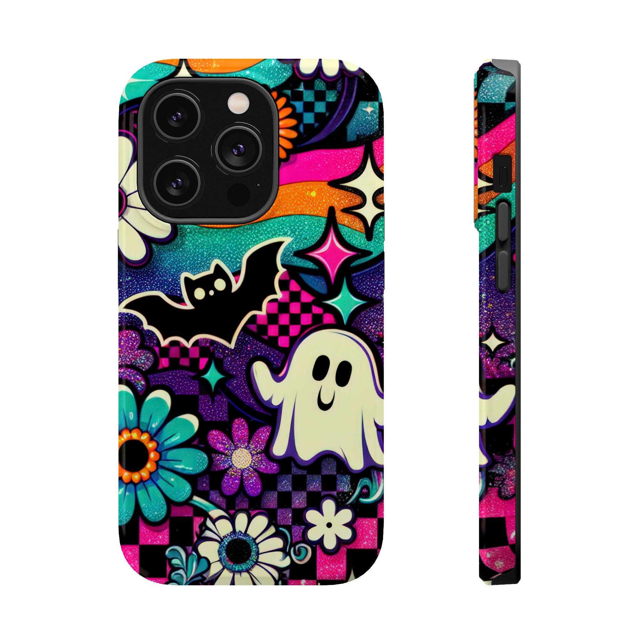 Halloween Retro Ghost & Bat Phone Case — Magnetic Impact-Resistant