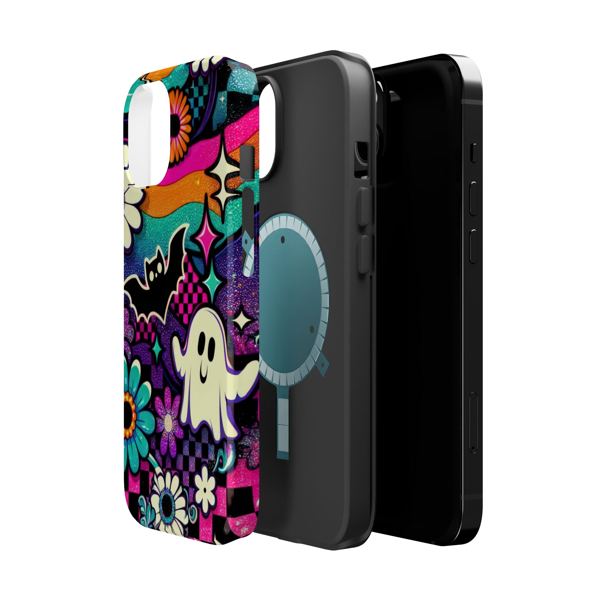 Halloween Retro Ghost & Bat Phone Case — Magnetic Impact-Resistant