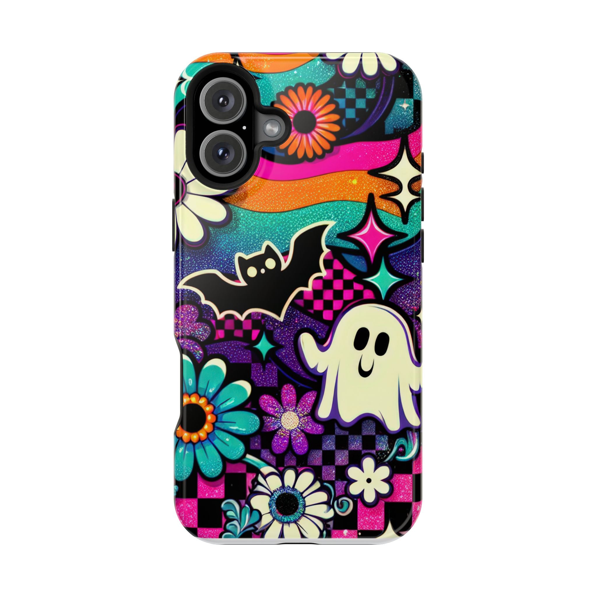 Halloween Retro Ghost & Bat Phone Case — Magnetic Impact-Resistant