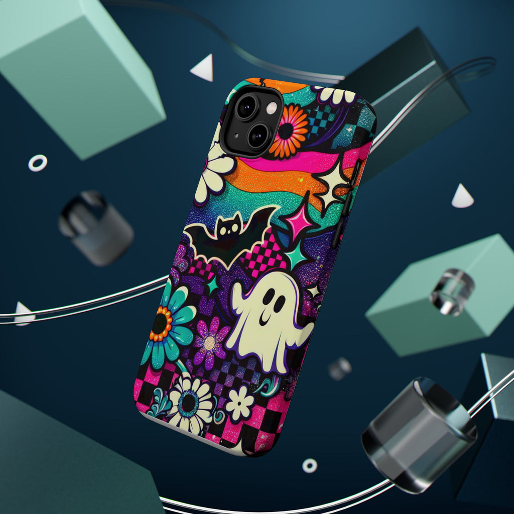 Halloween Retro Ghost & Bat Phone Case — Magnetic Impact-Resistant