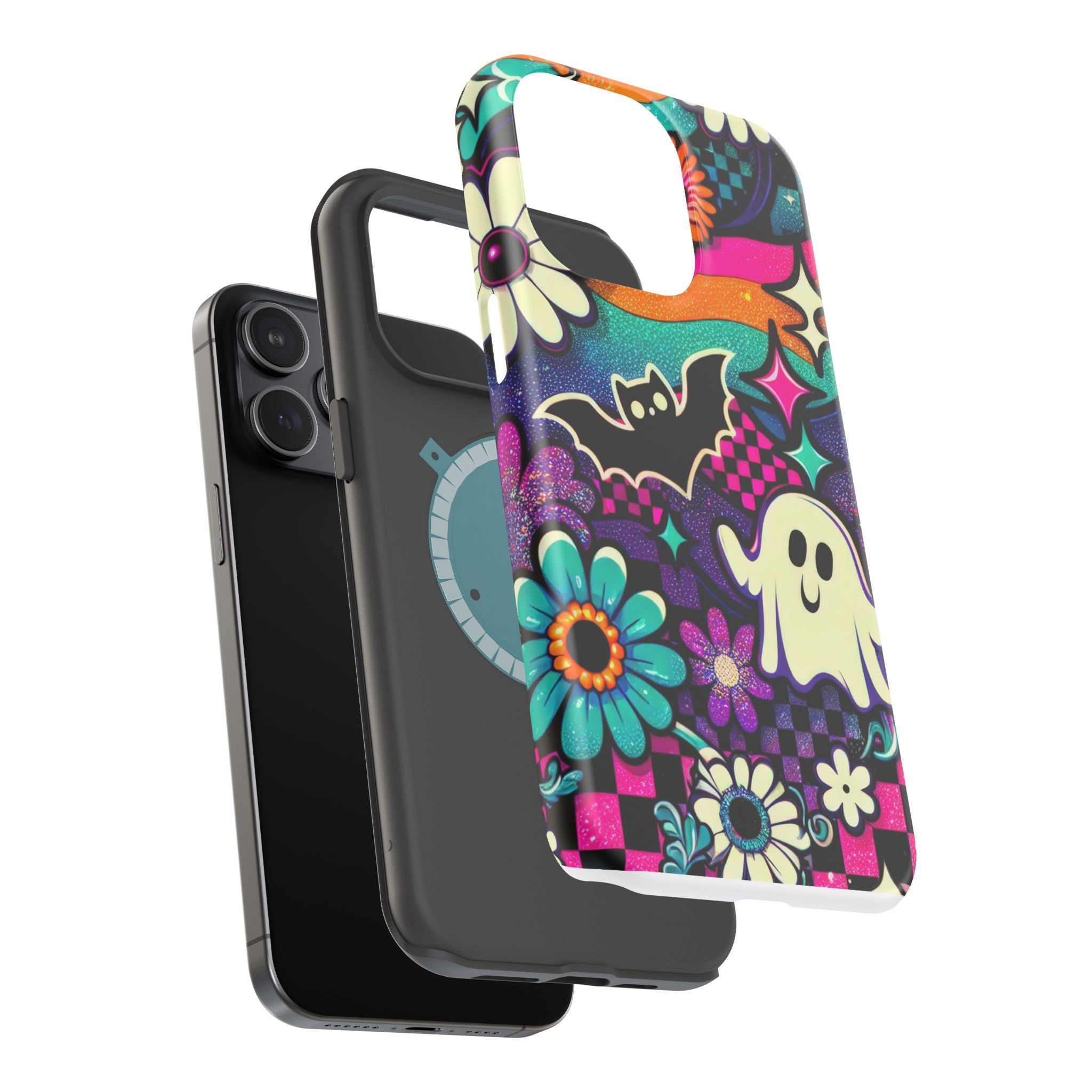 Halloween Retro Ghost & Bat Phone Case — Magnetic Impact-Resistant