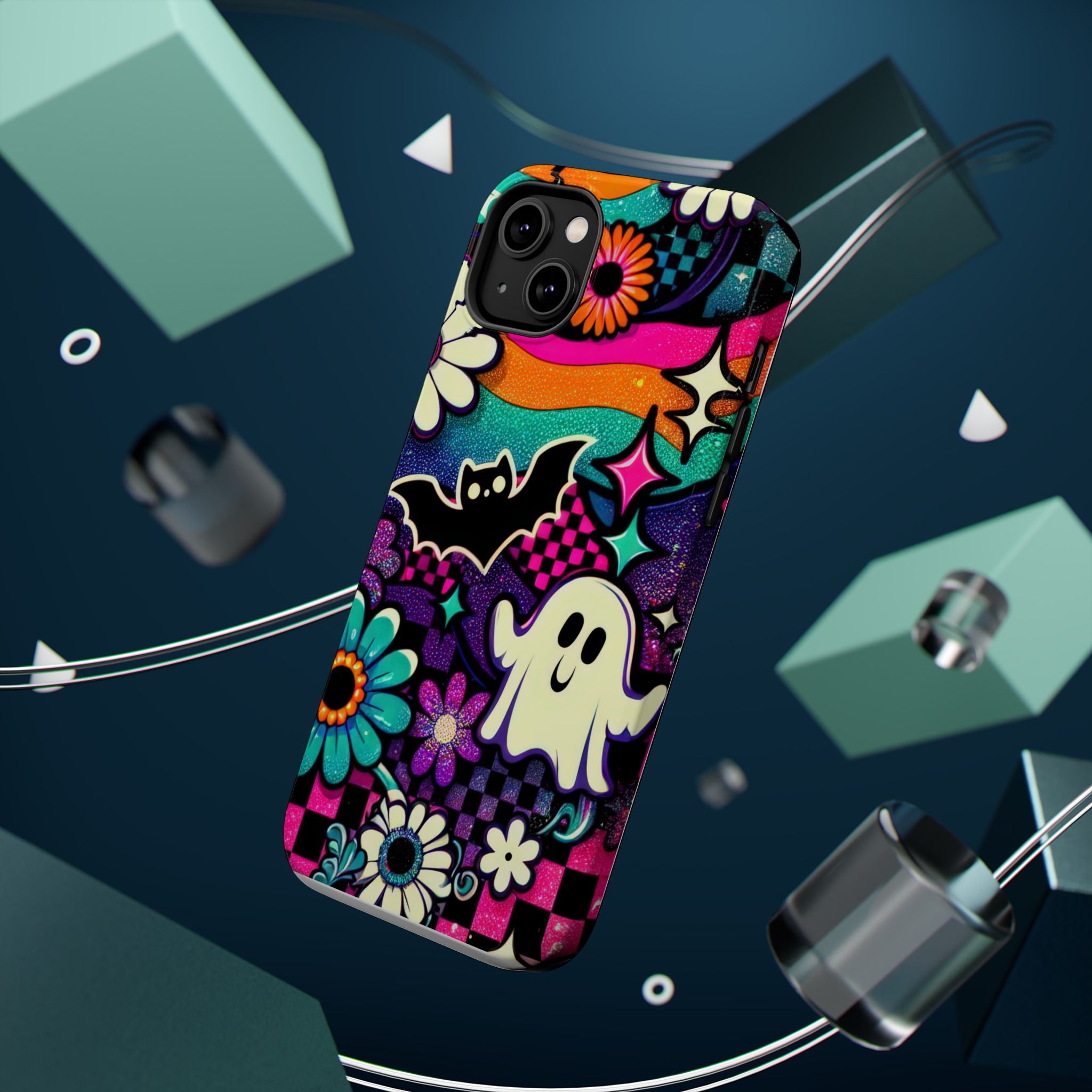 Halloween Retro Ghost & Bat Phone Case — Magnetic Impact-Resistant