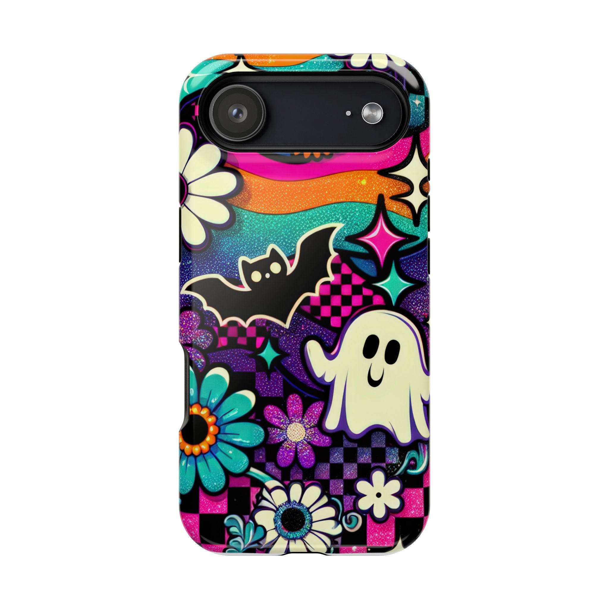 Halloween Retro Ghost & Bat Phone Case — Magnetic Impact-Resistant