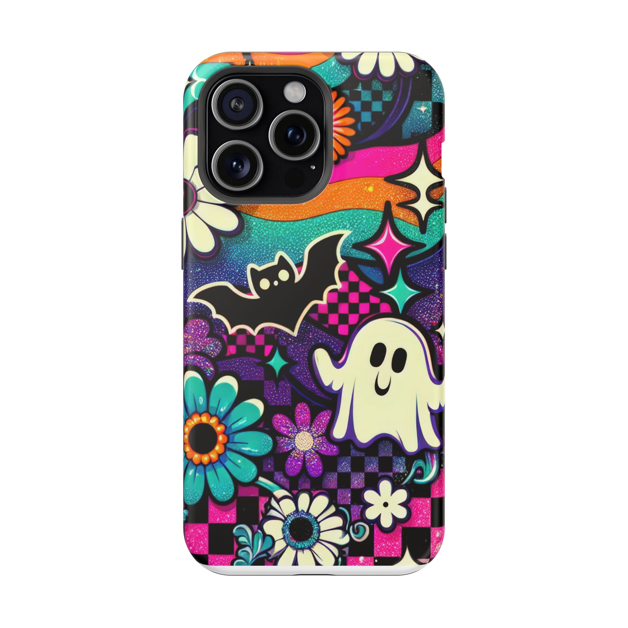 Halloween Retro Ghost & Bat Phone Case — Magnetic Impact-Resistant