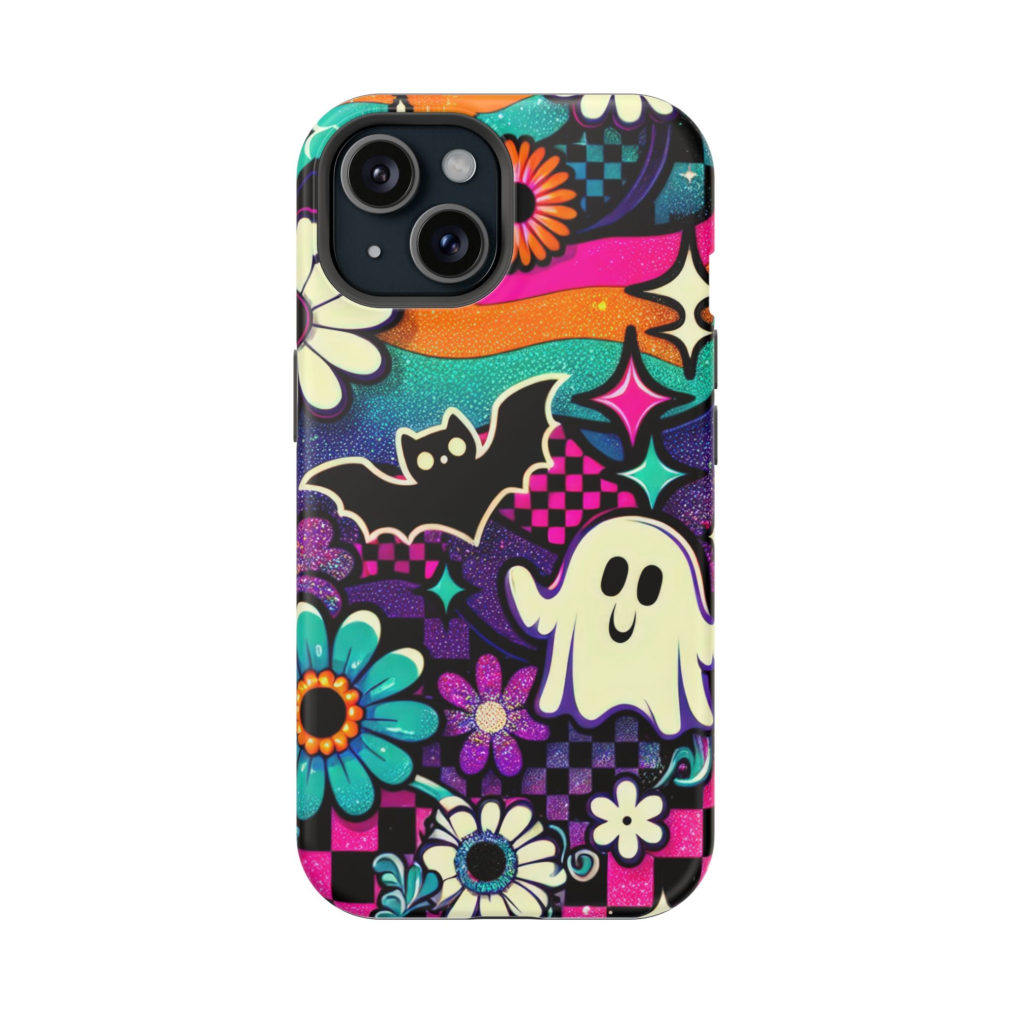 Halloween Retro Ghost & Bat Phone Case — Magnetic Impact-Resistant