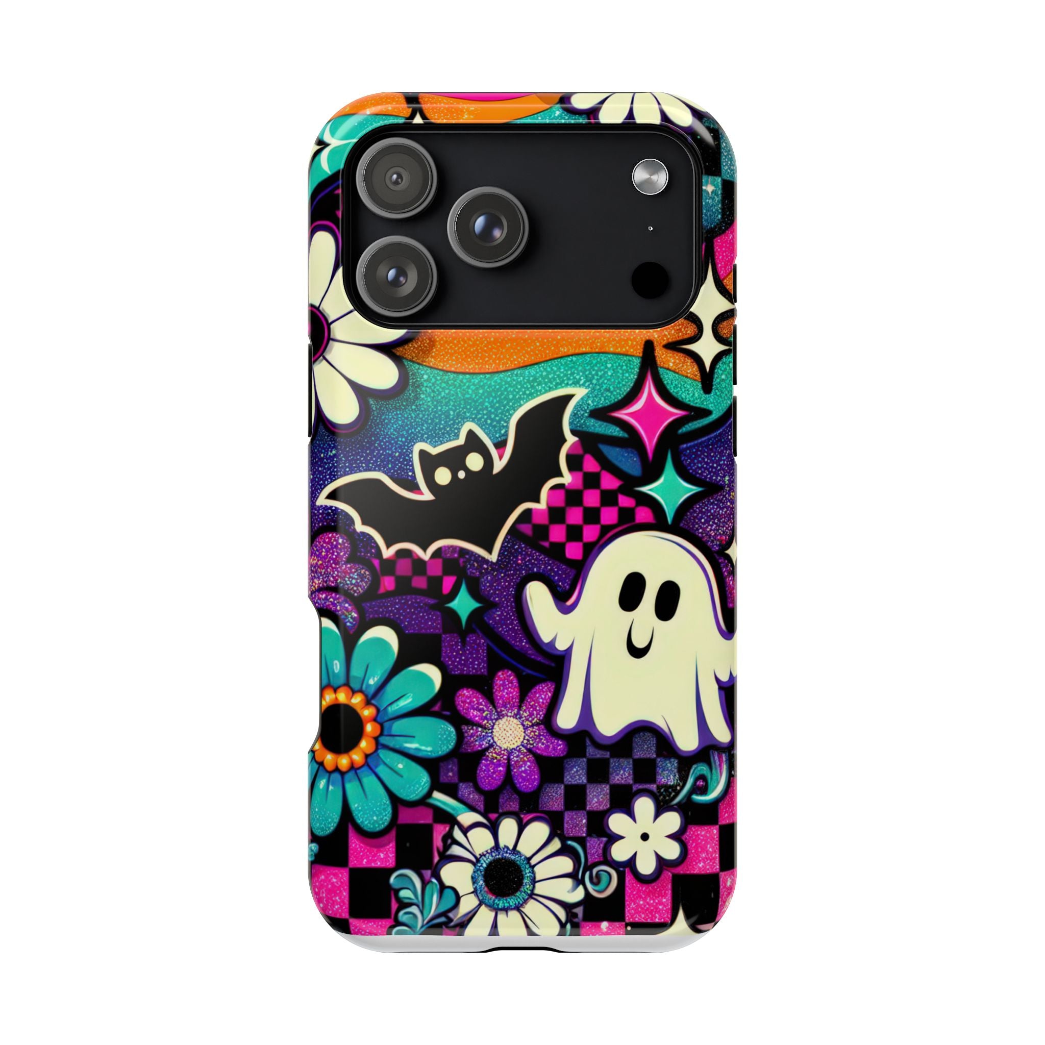 Halloween Retro Ghost & Bat Phone Case — Magnetic Impact-Resistant