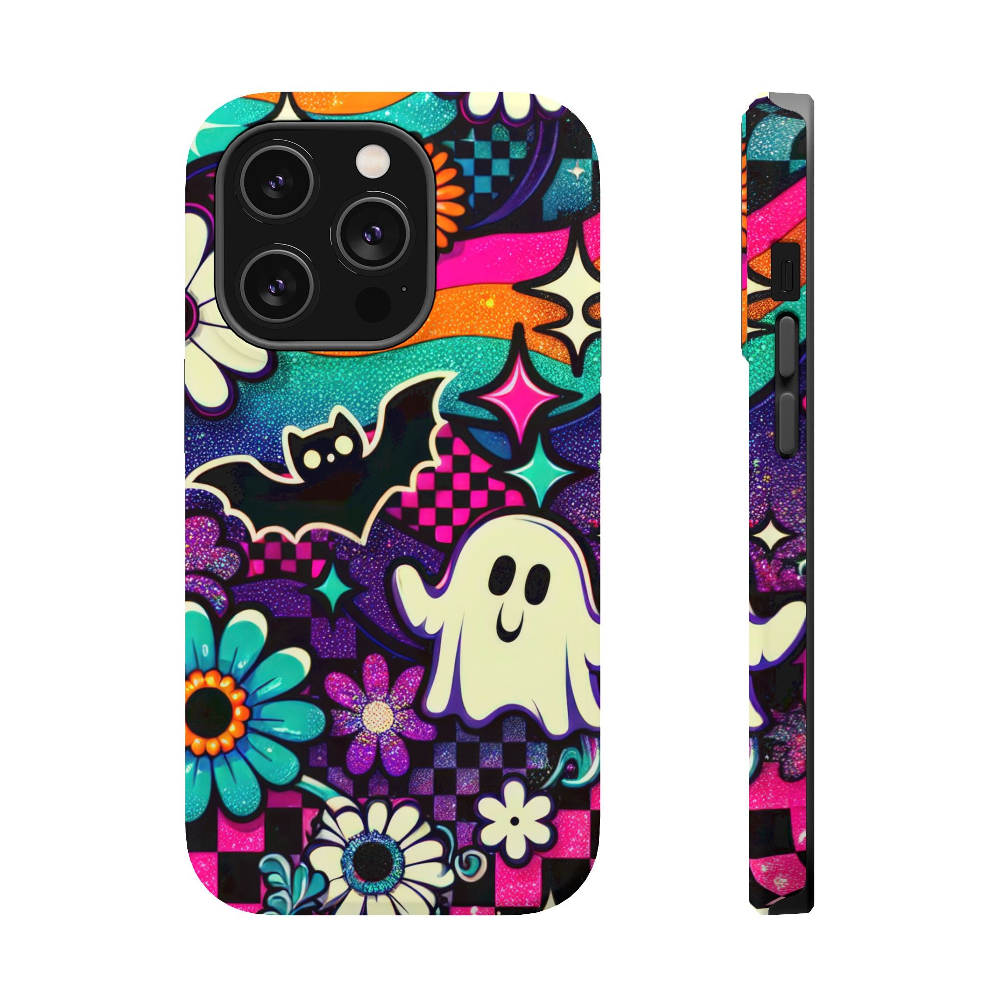 Halloween Retro Ghost & Bat Phone Case — Magnetic Impact-Resistant