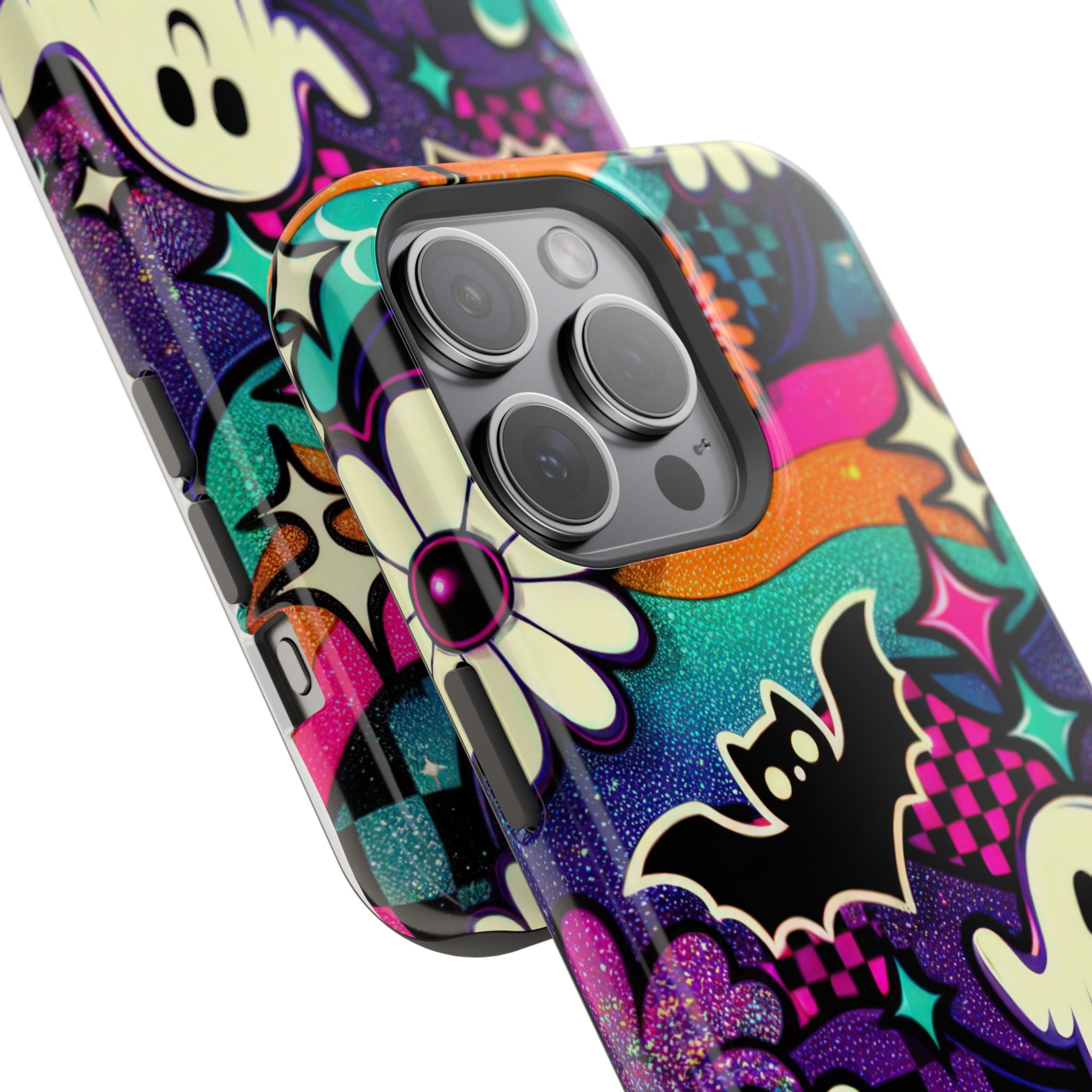 Halloween Retro Ghost & Bat Phone Case — Magnetic Impact-Resistant
