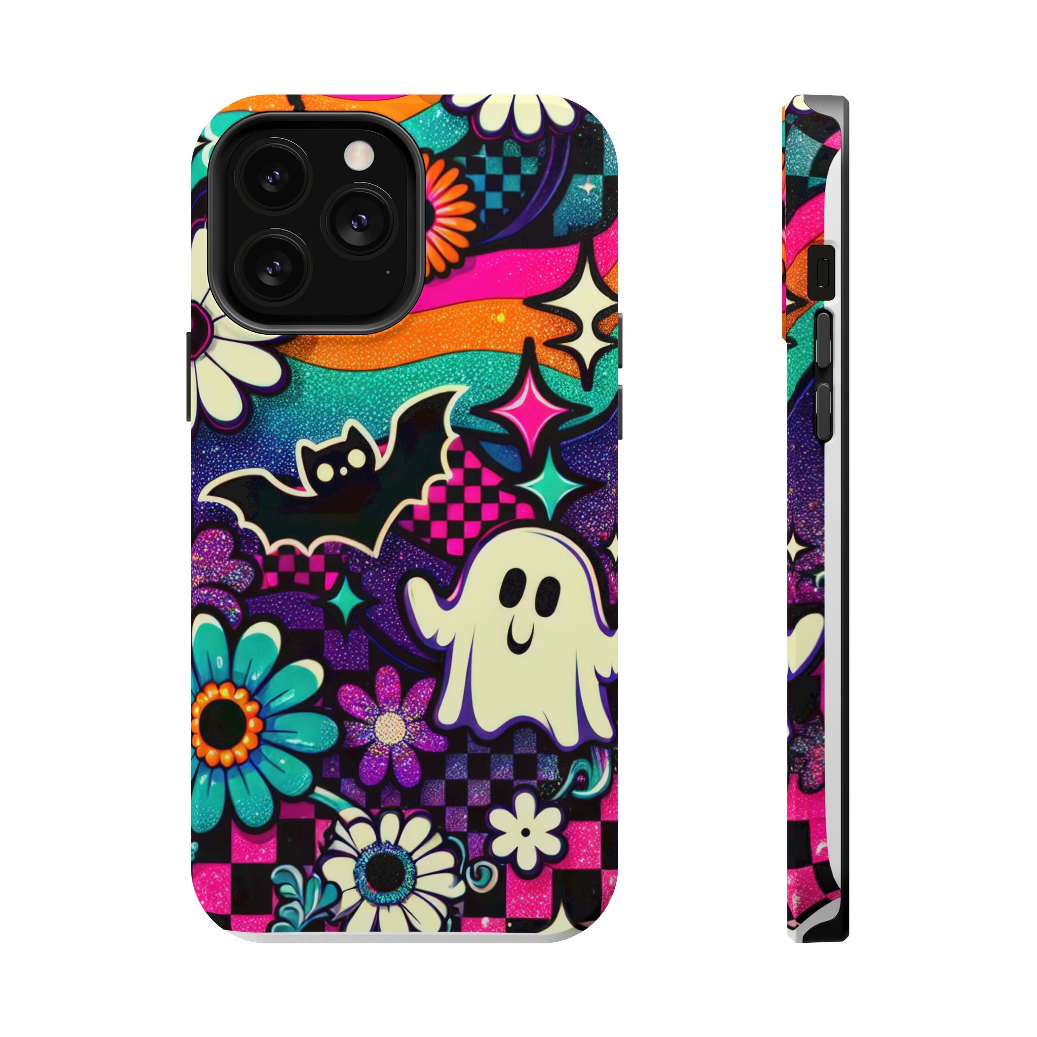 Halloween Retro Ghost & Bat Phone Case — Magnetic Impact-Resistant