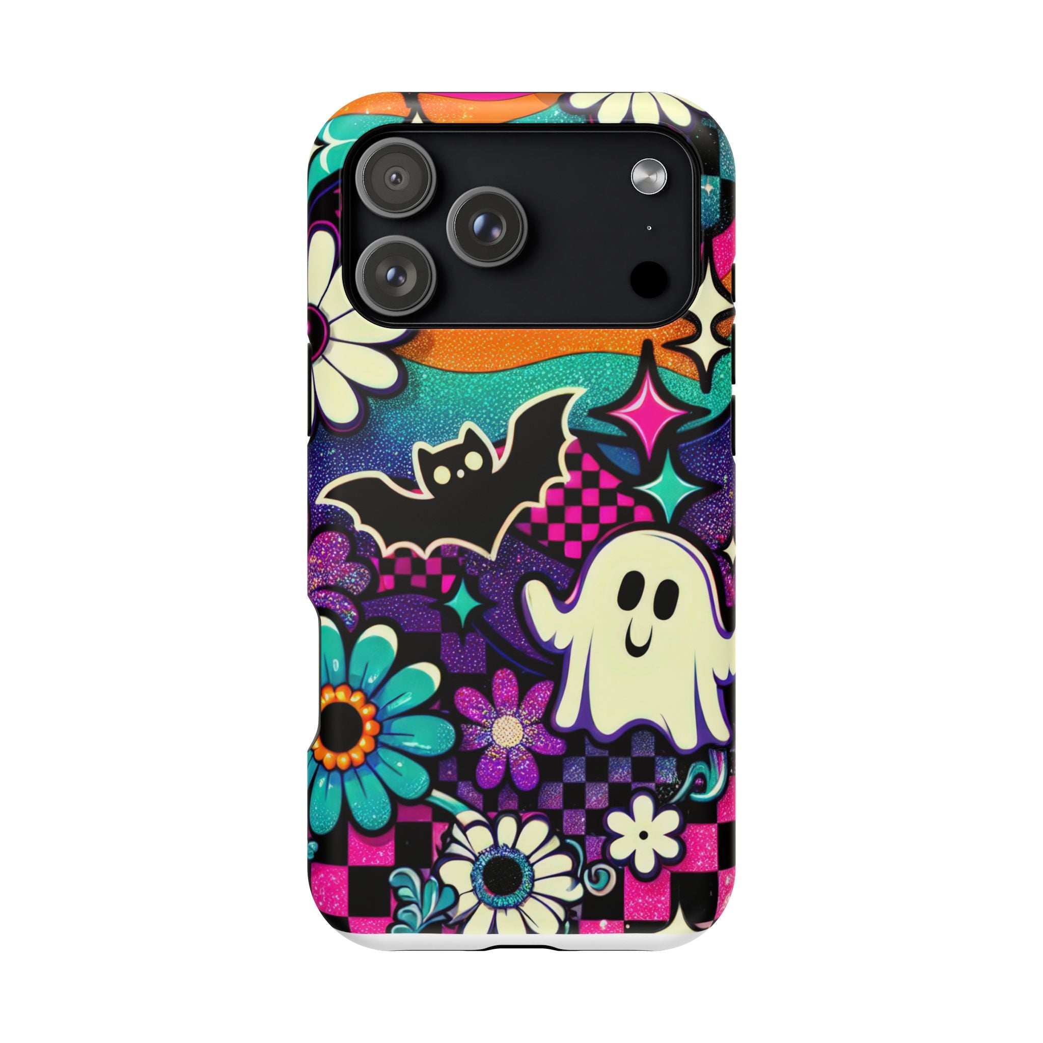 Halloween Retro Ghost & Bat Phone Case — Magnetic Impact-Resistant