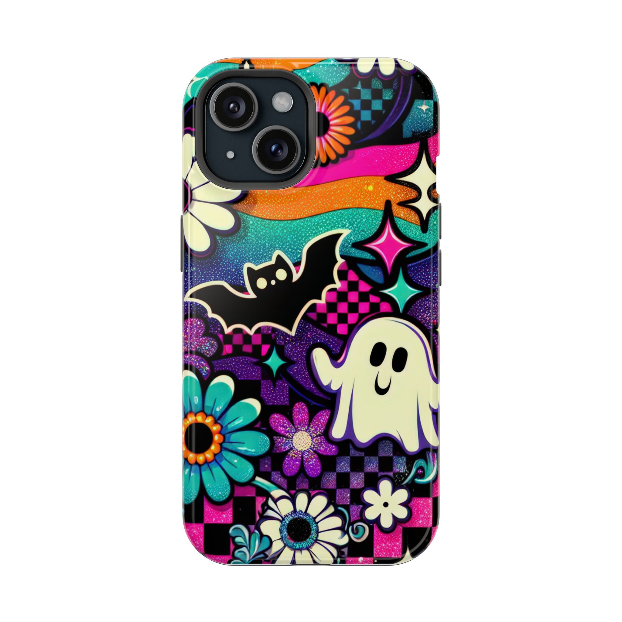 Halloween Retro Ghost & Bat Phone Case — Magnetic Impact-Resistant