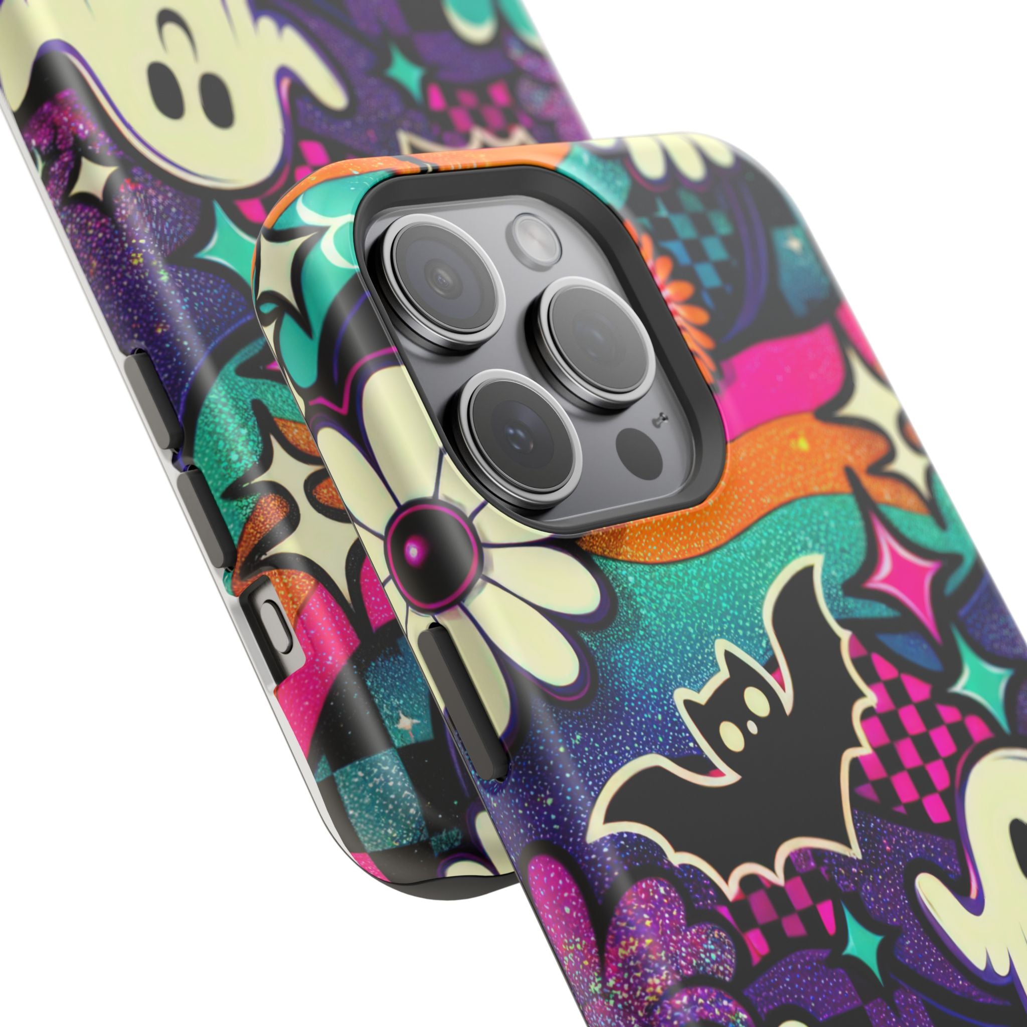 Halloween Retro Ghost & Bat Phone Case — Magnetic Impact-Resistant