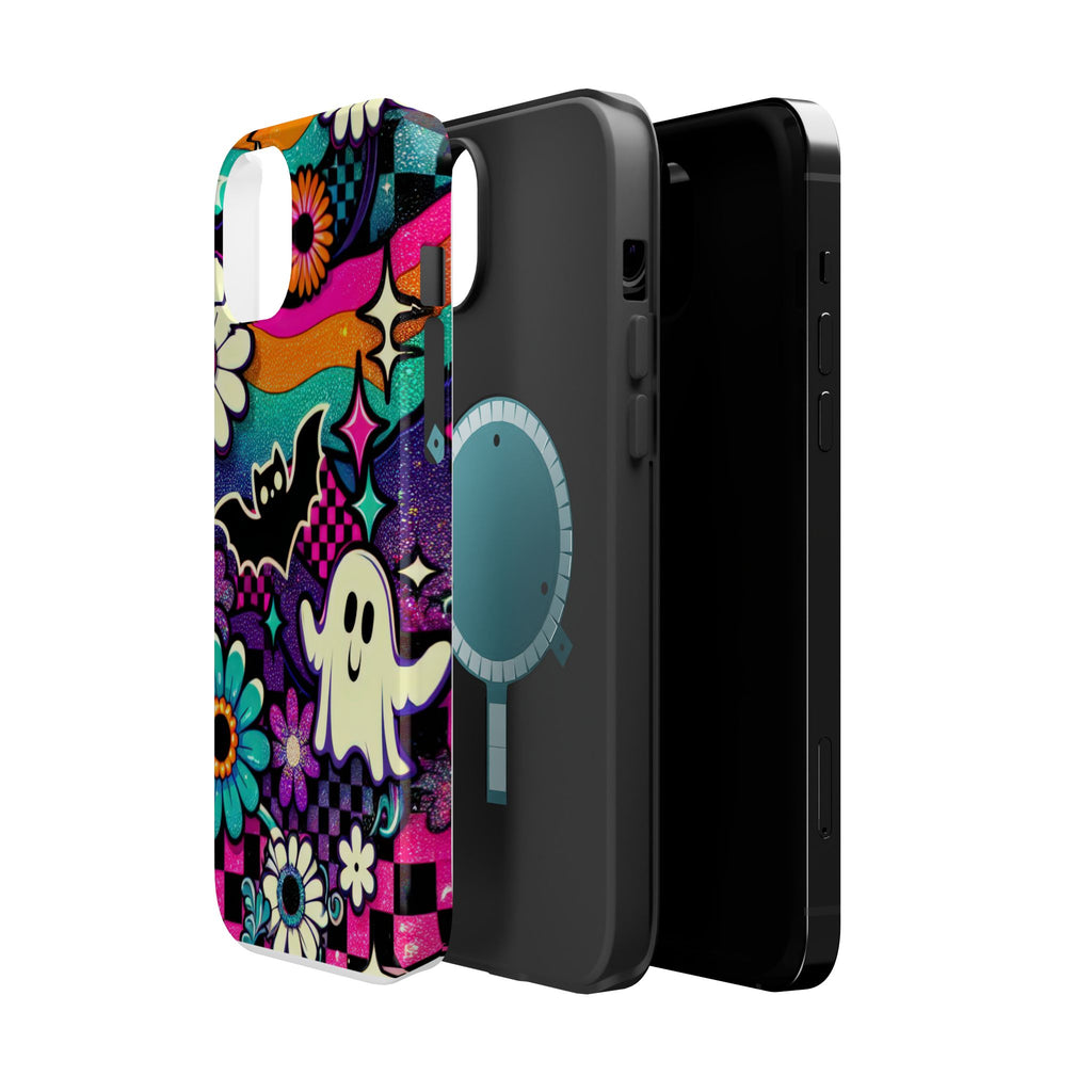 Halloween Retro Ghost & Bat Phone Case — Magnetic Impact-Resistant