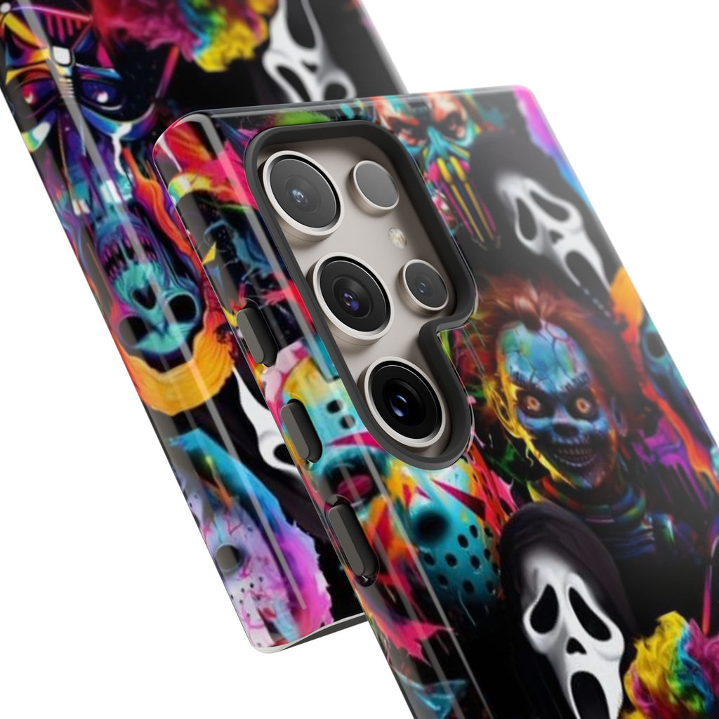 Phone Case — Neon Horror Mask Collage (Scream, Jason, Clown)