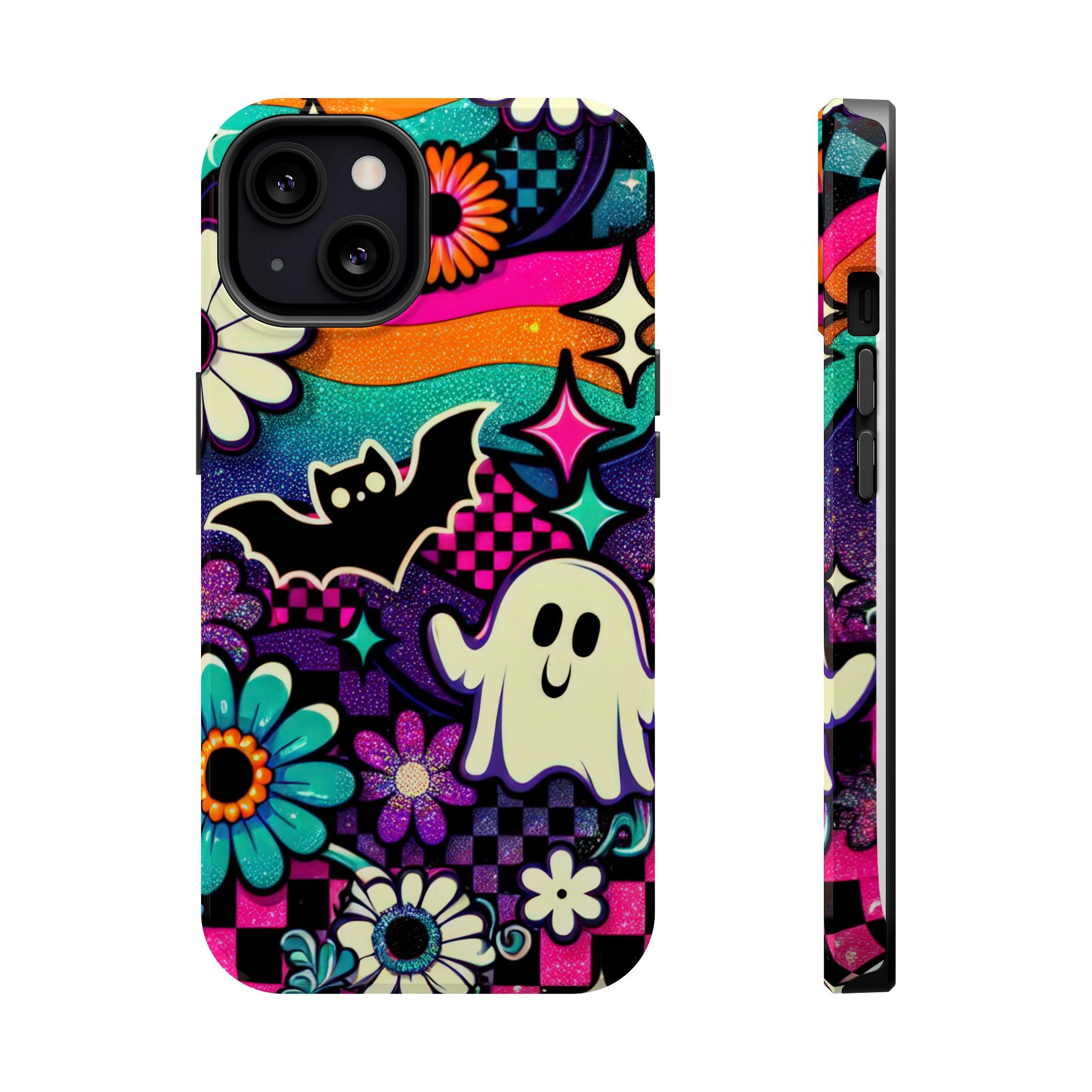 Halloween Retro Ghost & Bat Phone Case — Magnetic Impact-Resistant