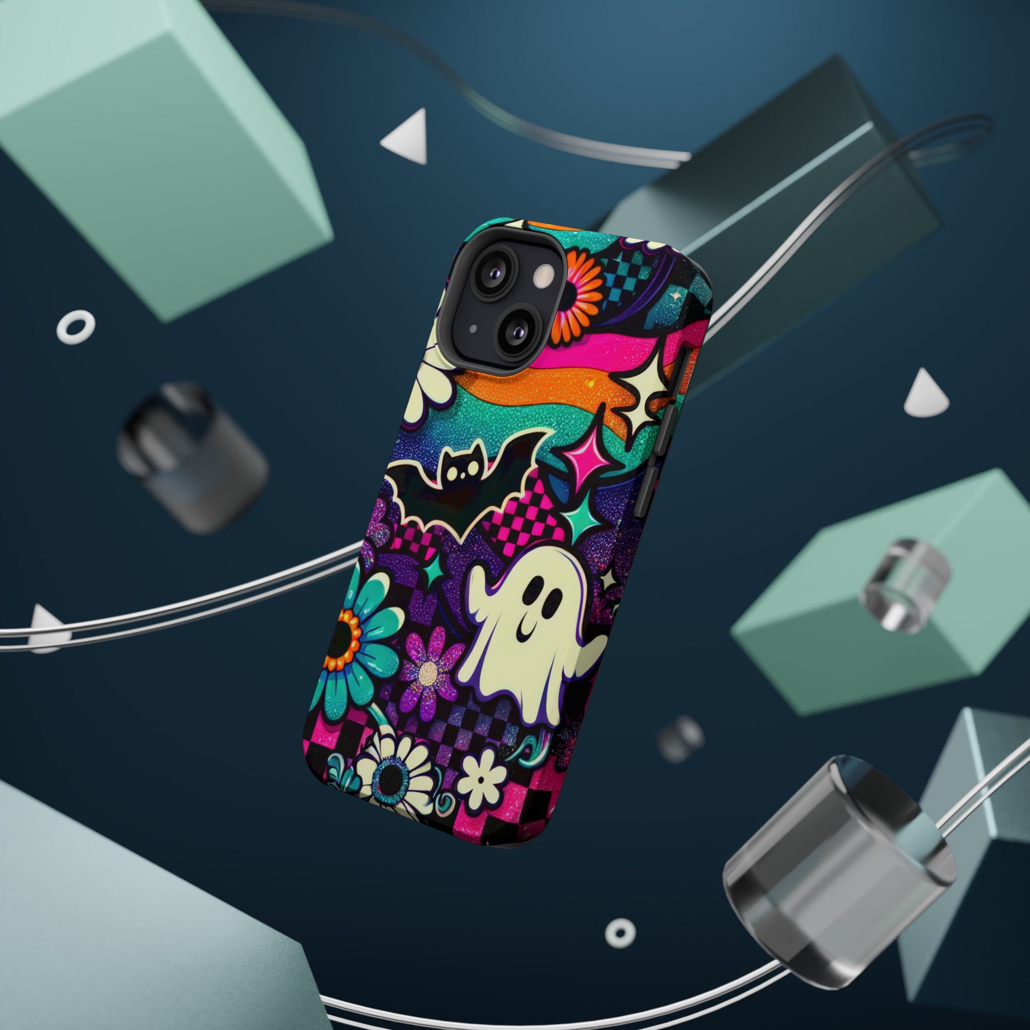 Halloween Retro Ghost & Bat Phone Case — Magnetic Impact-Resistant