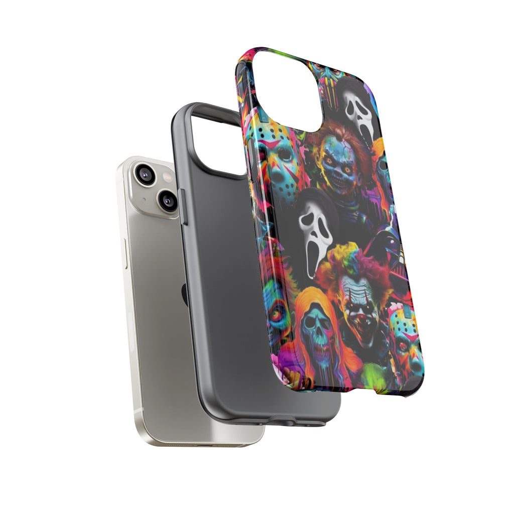 Phone Case — Neon Horror Mask Collage (Scream, Jason, Clown)