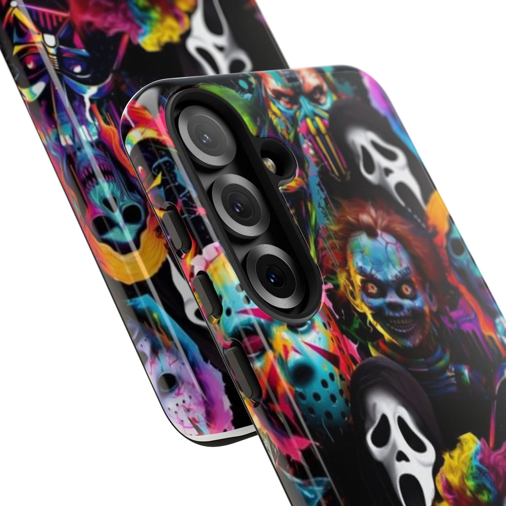 Phone Case — Neon Horror Mask Collage (Scream, Jason, Clown)