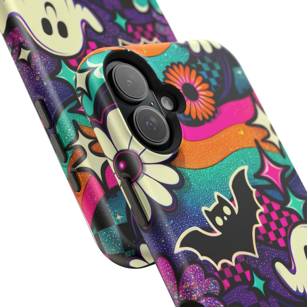 Halloween Retro Ghost & Bat Phone Case — Magnetic Impact-Resistant