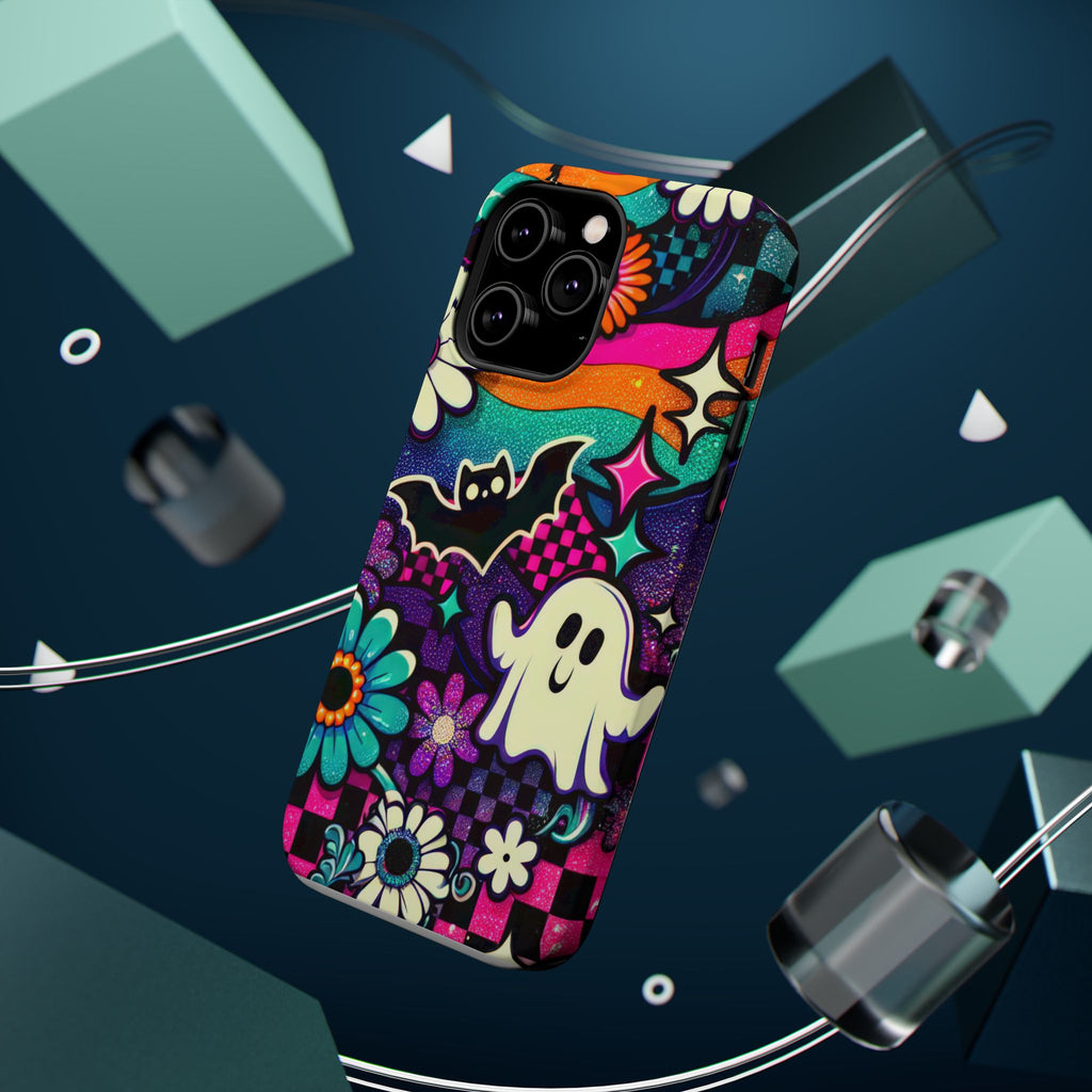 Halloween Retro Ghost & Bat Phone Case — Magnetic Impact-Resistant