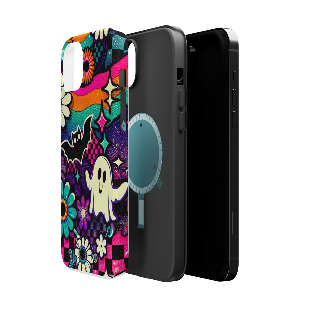 Halloween Retro Ghost & Bat Phone Case — Magnetic Impact-Resistant