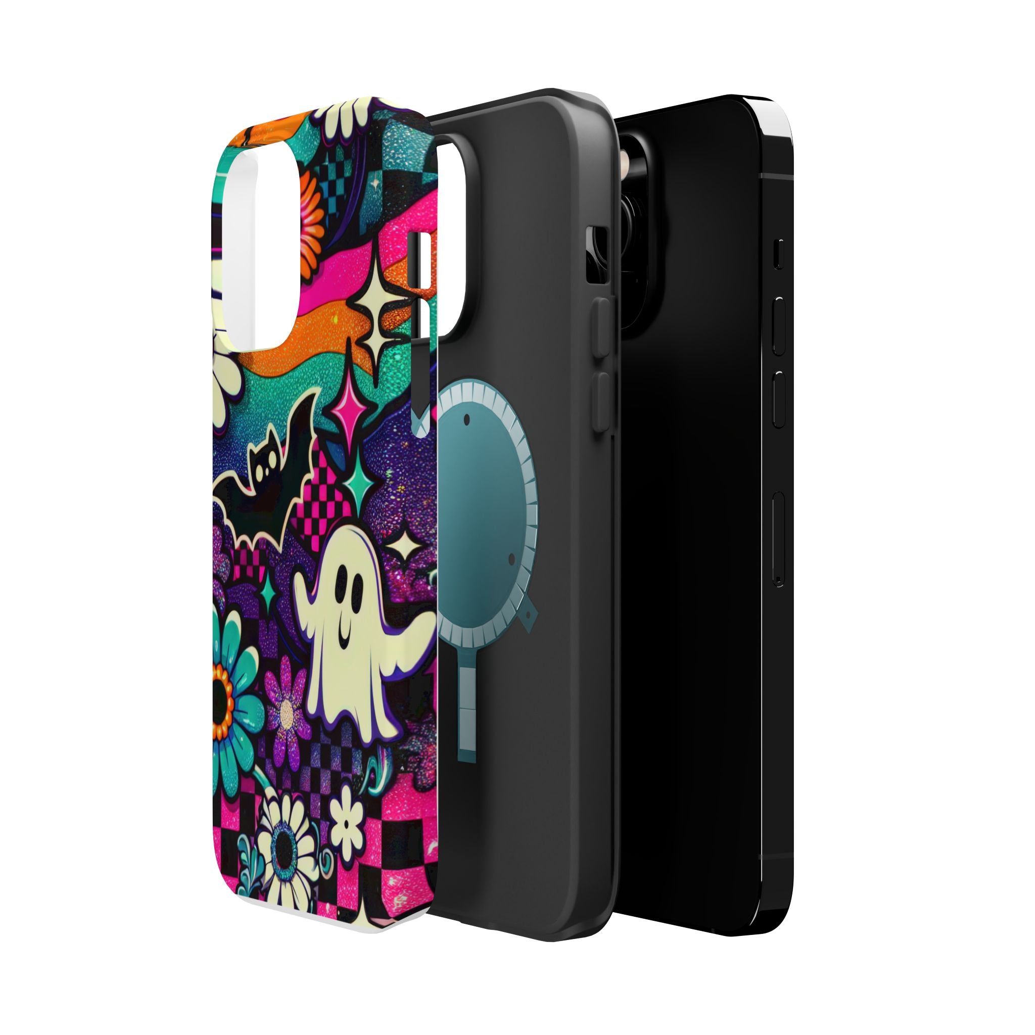 Halloween Retro Ghost & Bat Phone Case — Magnetic Impact-Resistant