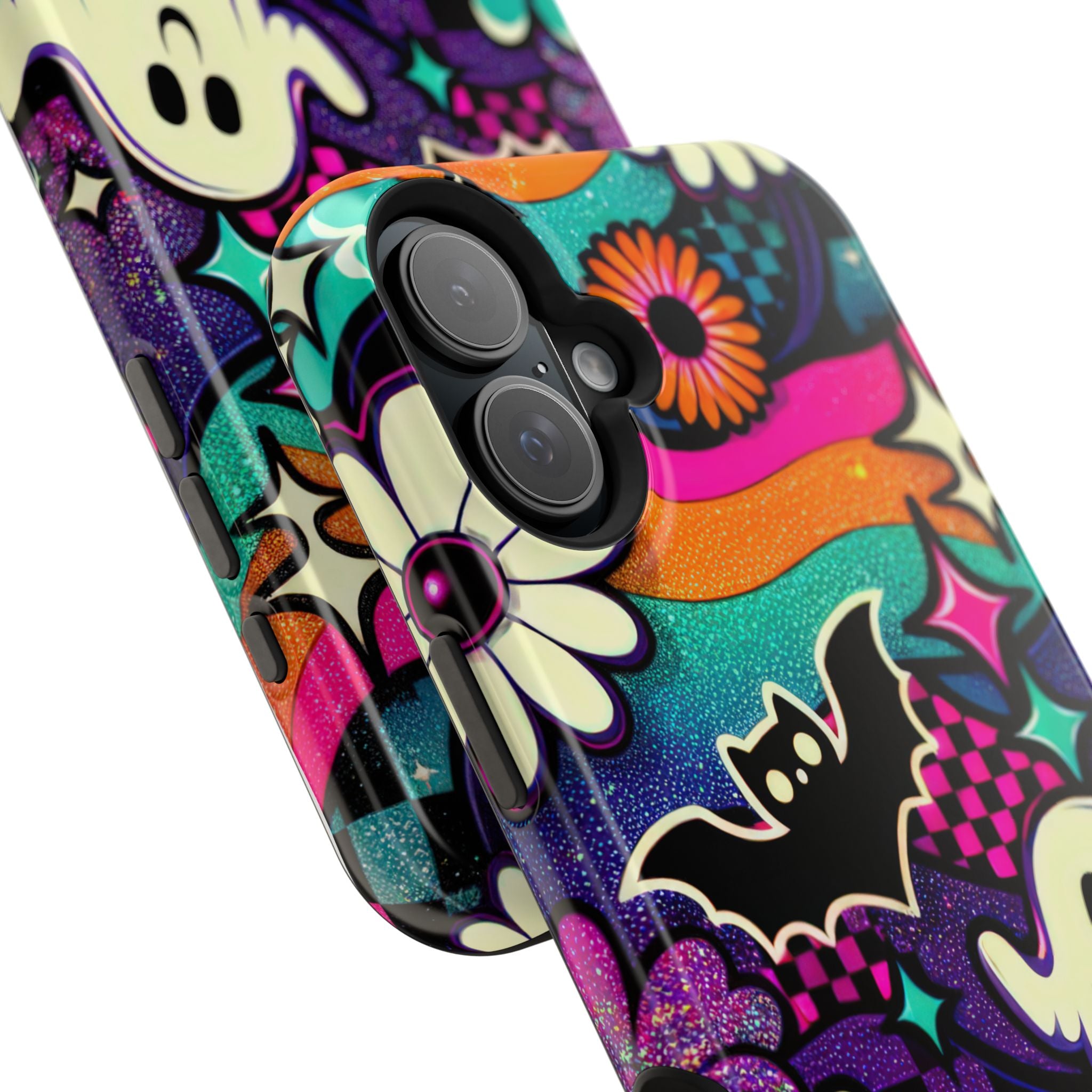 Halloween Retro Ghost & Bat Phone Case — Magnetic Impact-Resistant